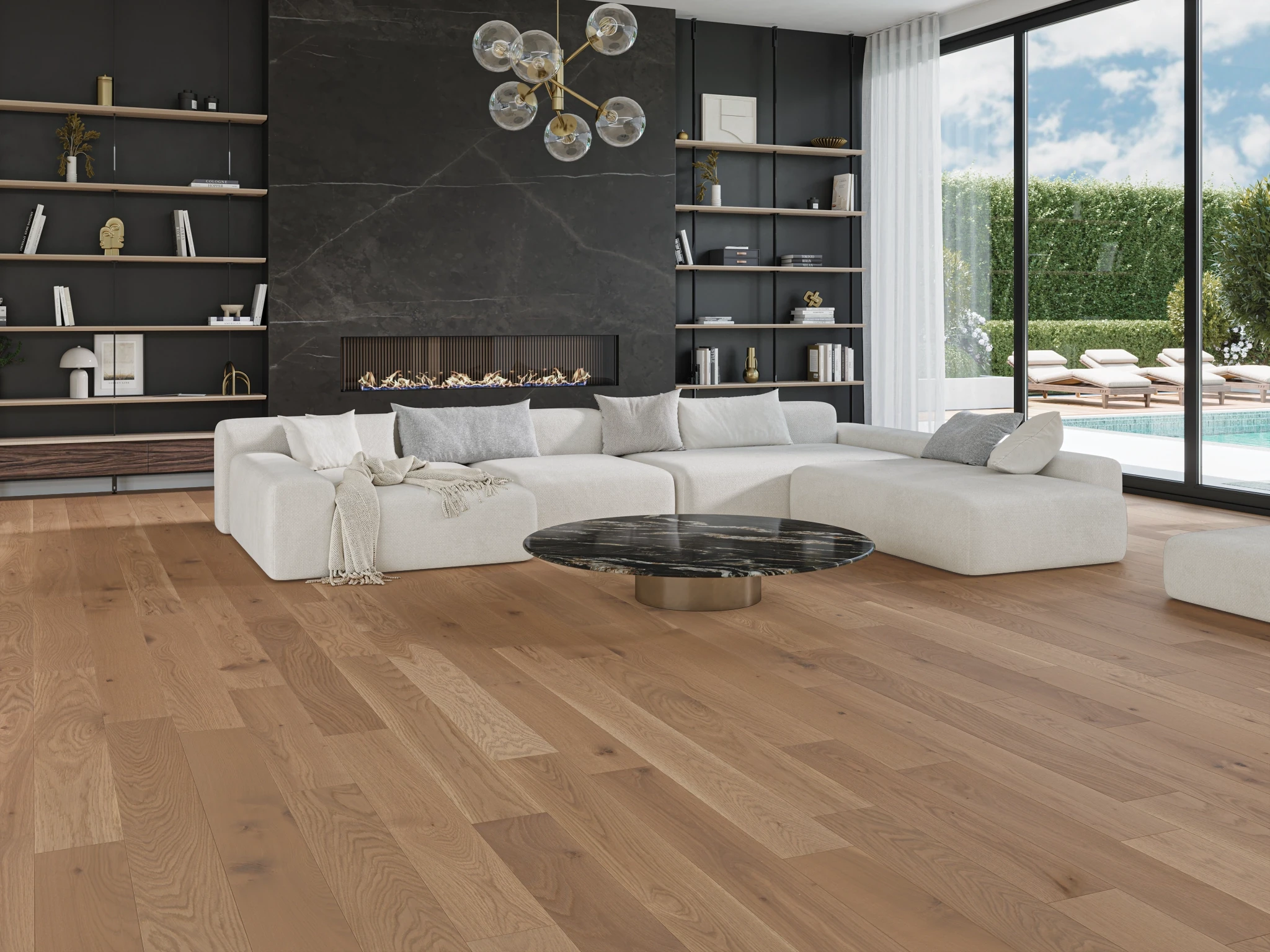 White Oak Chiffon Character Brushed Matte Wood Floor Flooring visualization by Alexandra Hardwood Flooring