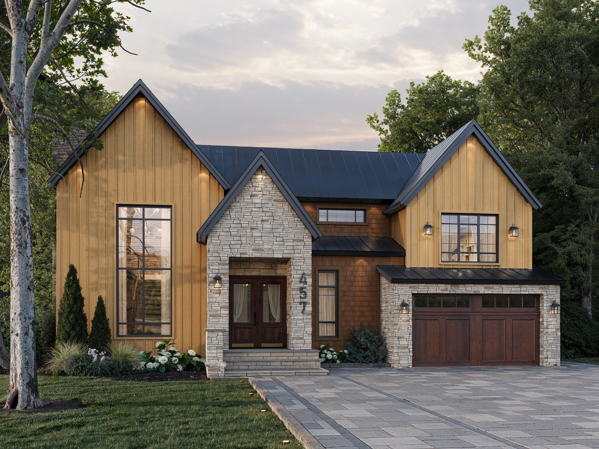 Fiber Cement Board and Batten Natural Honey Wall Cladding visualization by St-Laurent