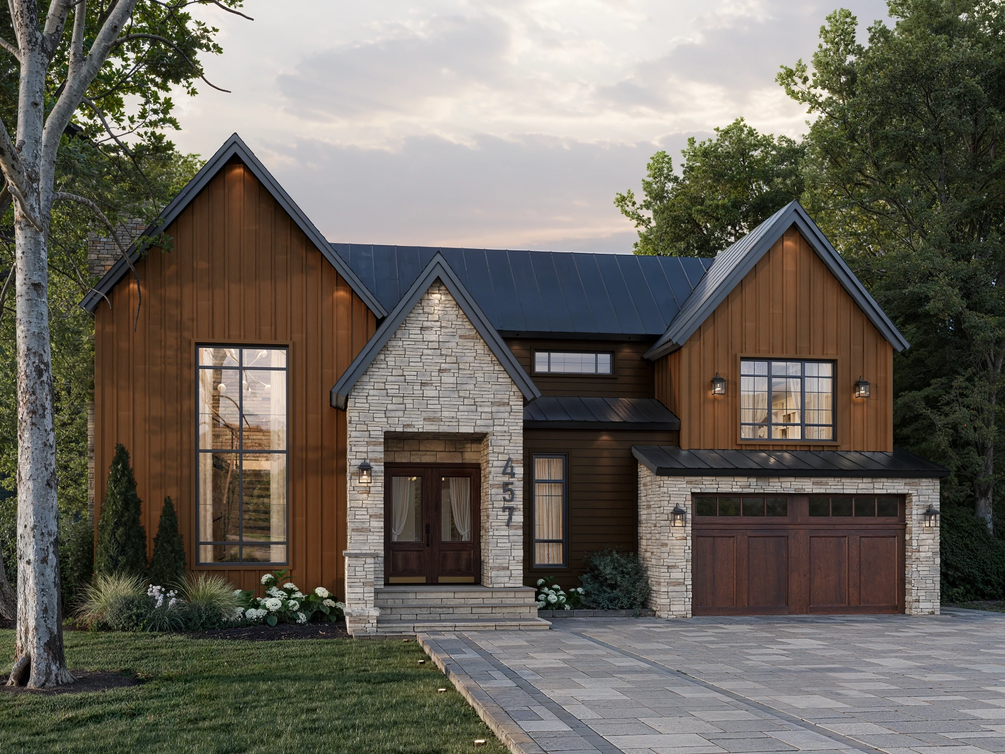 Fiber Cement Board and Batten Oak Wall Cladding visualization by St-Laurent
