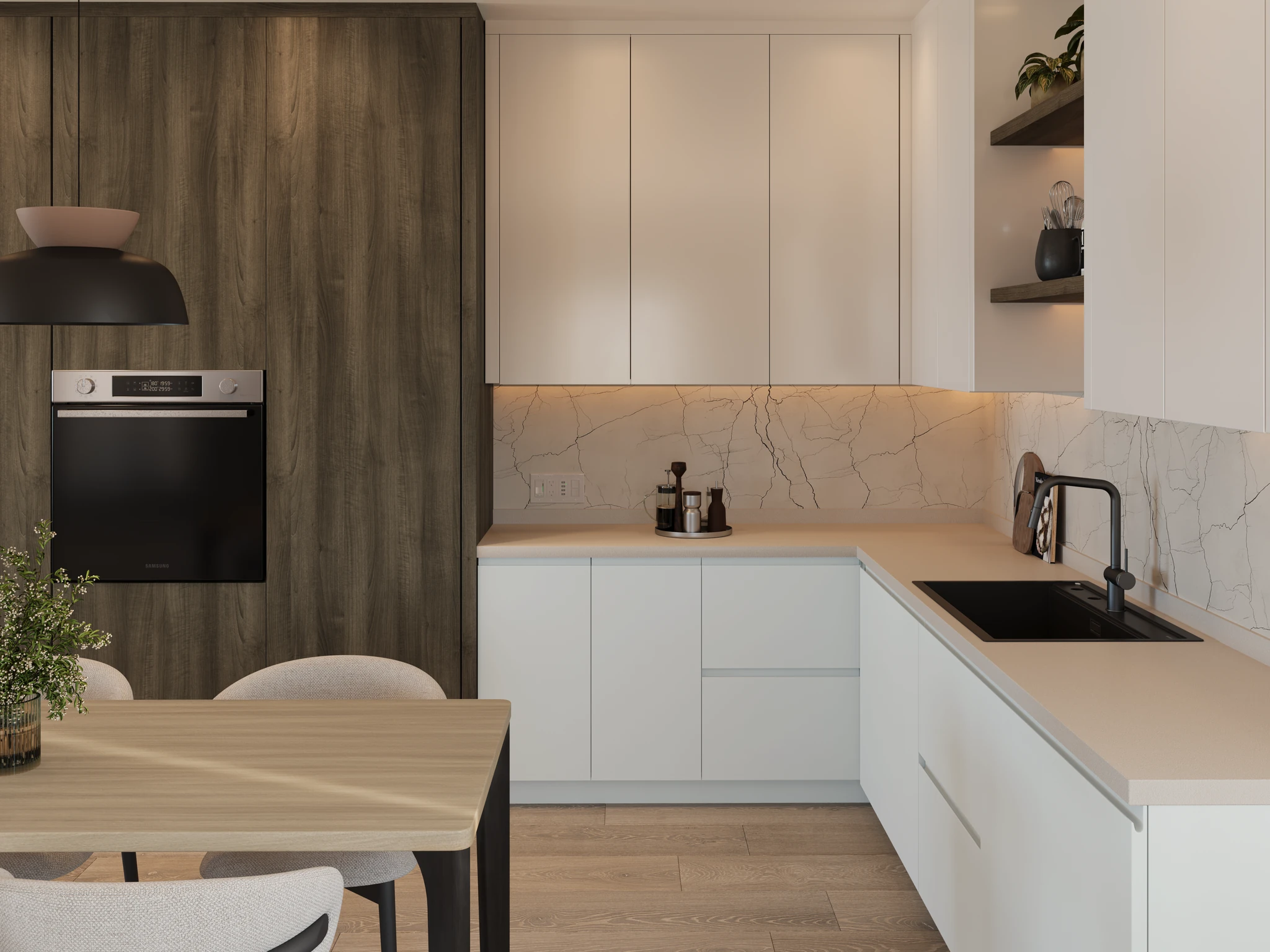 Windward Walnut Woodgrain Laminate Cabinets visualization by Pionite a Panolam Brand