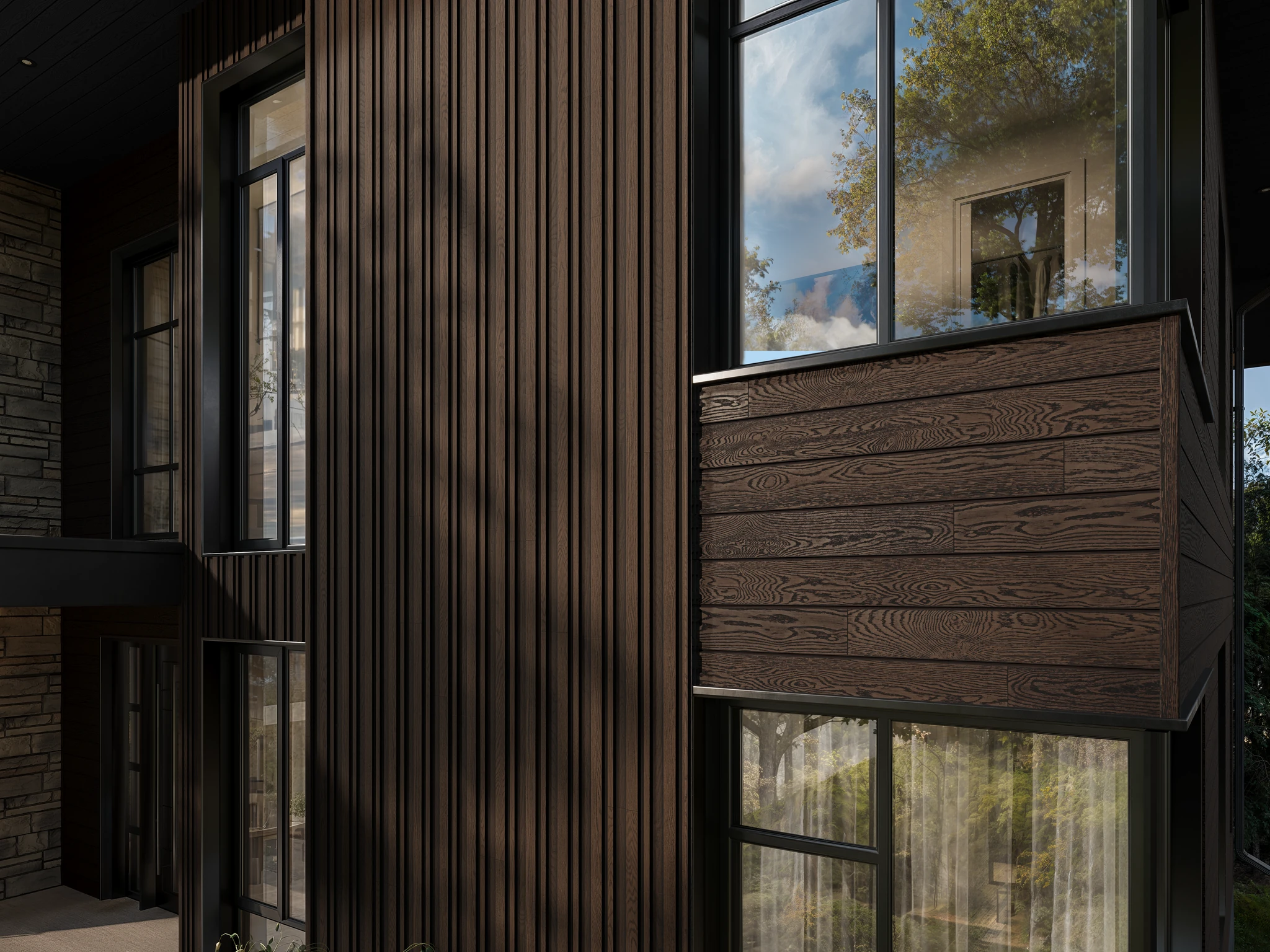 Envello Board & Batten+ Antique Oak Composite Siding Exterior Wall Cladding visualization by Millboard