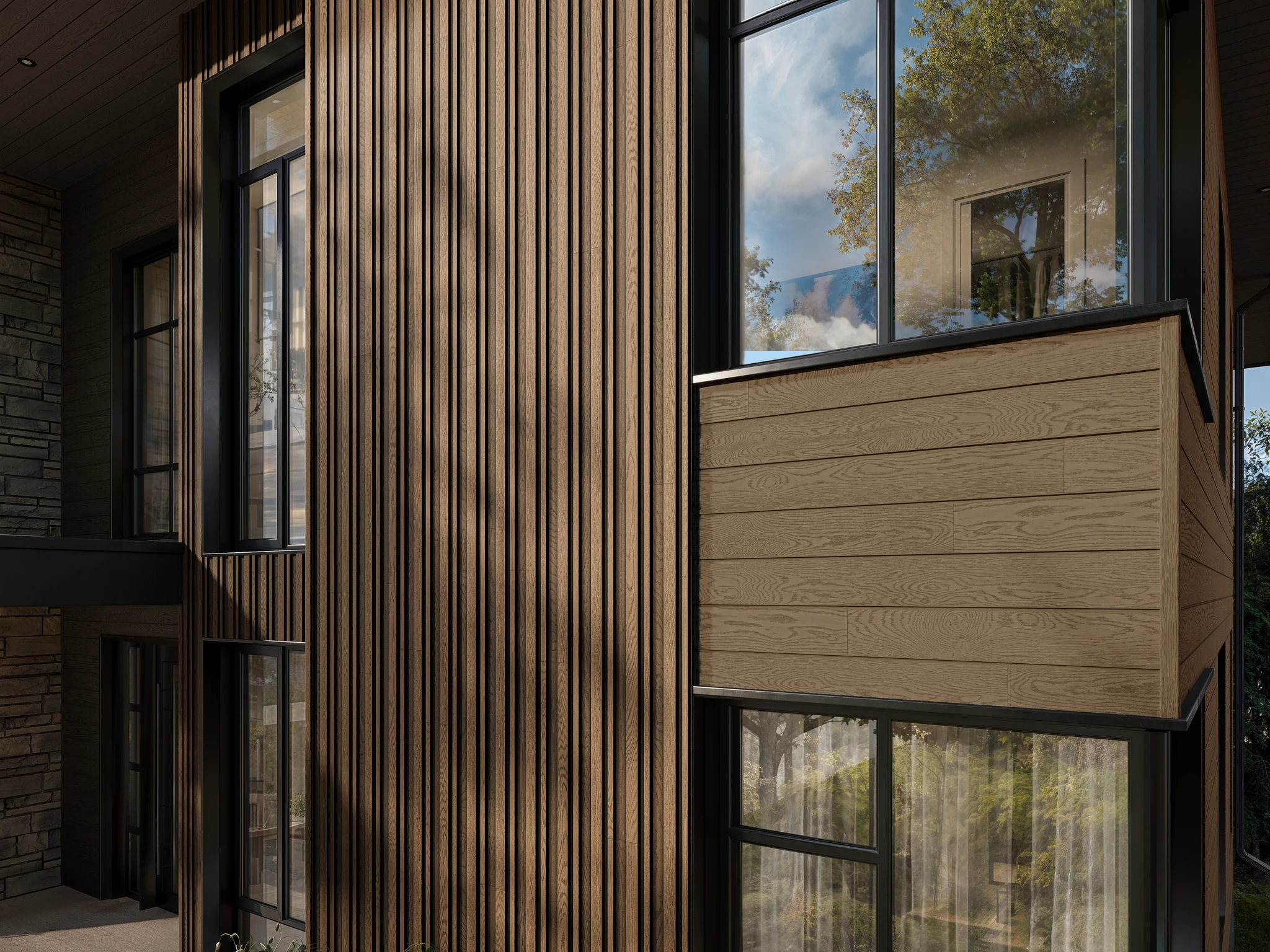 Envello Board & Batten+ Golden Oak Composite Siding Exterior Wall Cladding visualization by Millboard