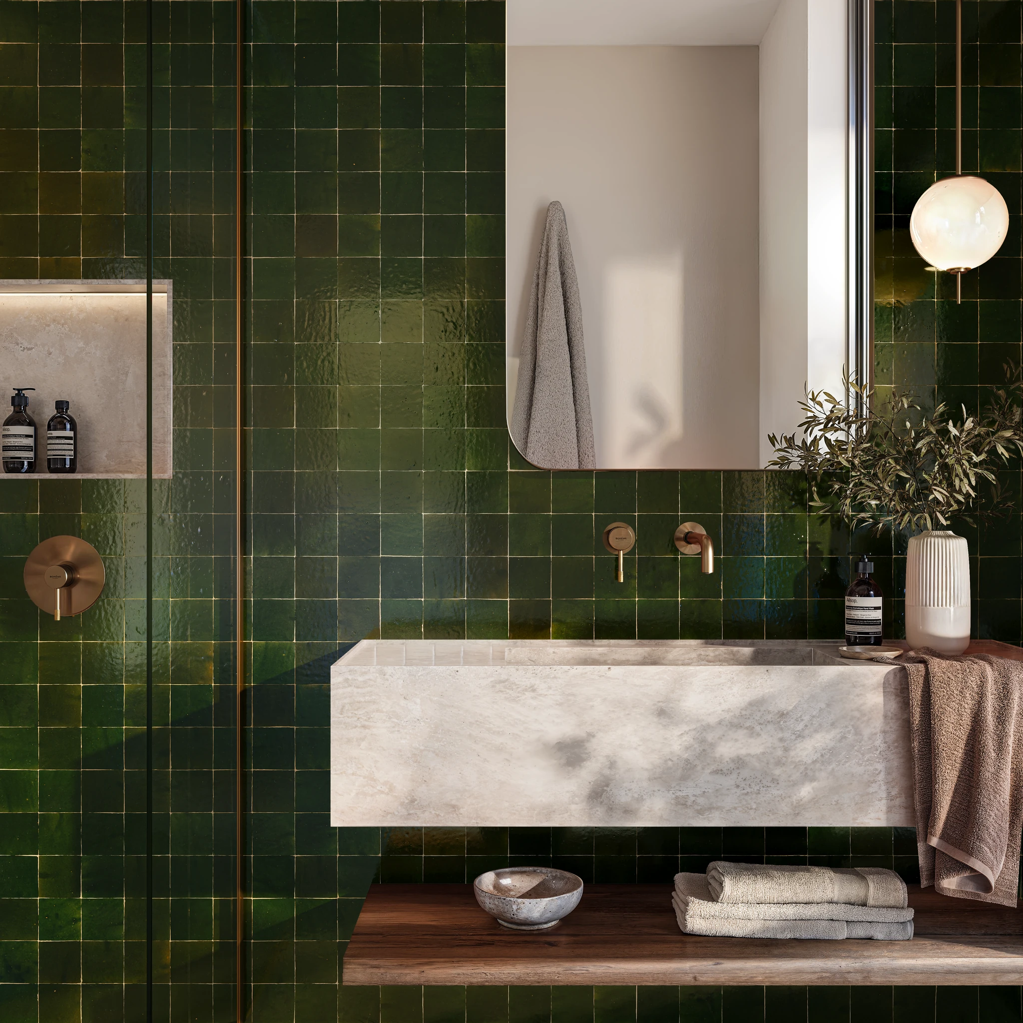 Casablanca Dark Green 4x4 Terracotta Tile Interior Wall Cladding visualization by Ceragres