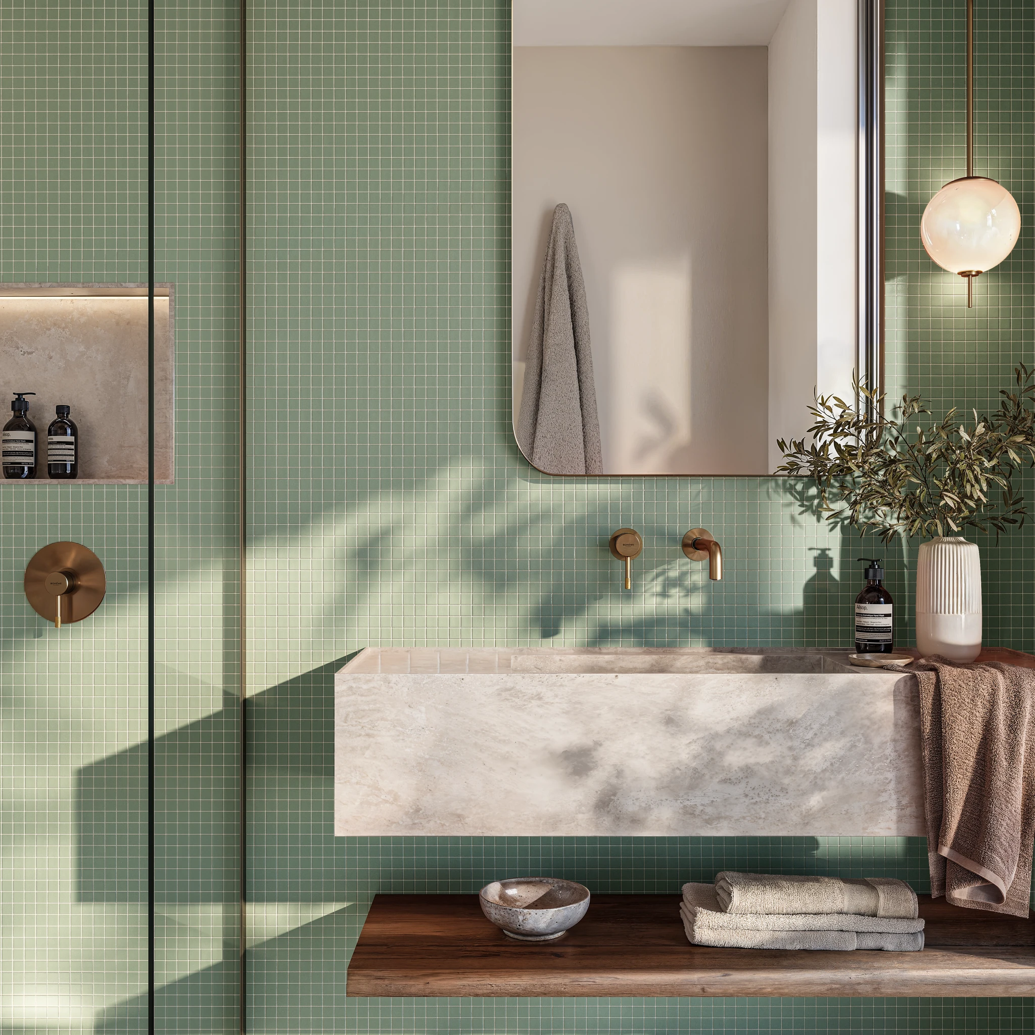 Cubix Green 1x1 Porcelain Tile Indoor Flooring visualization by Ceragres