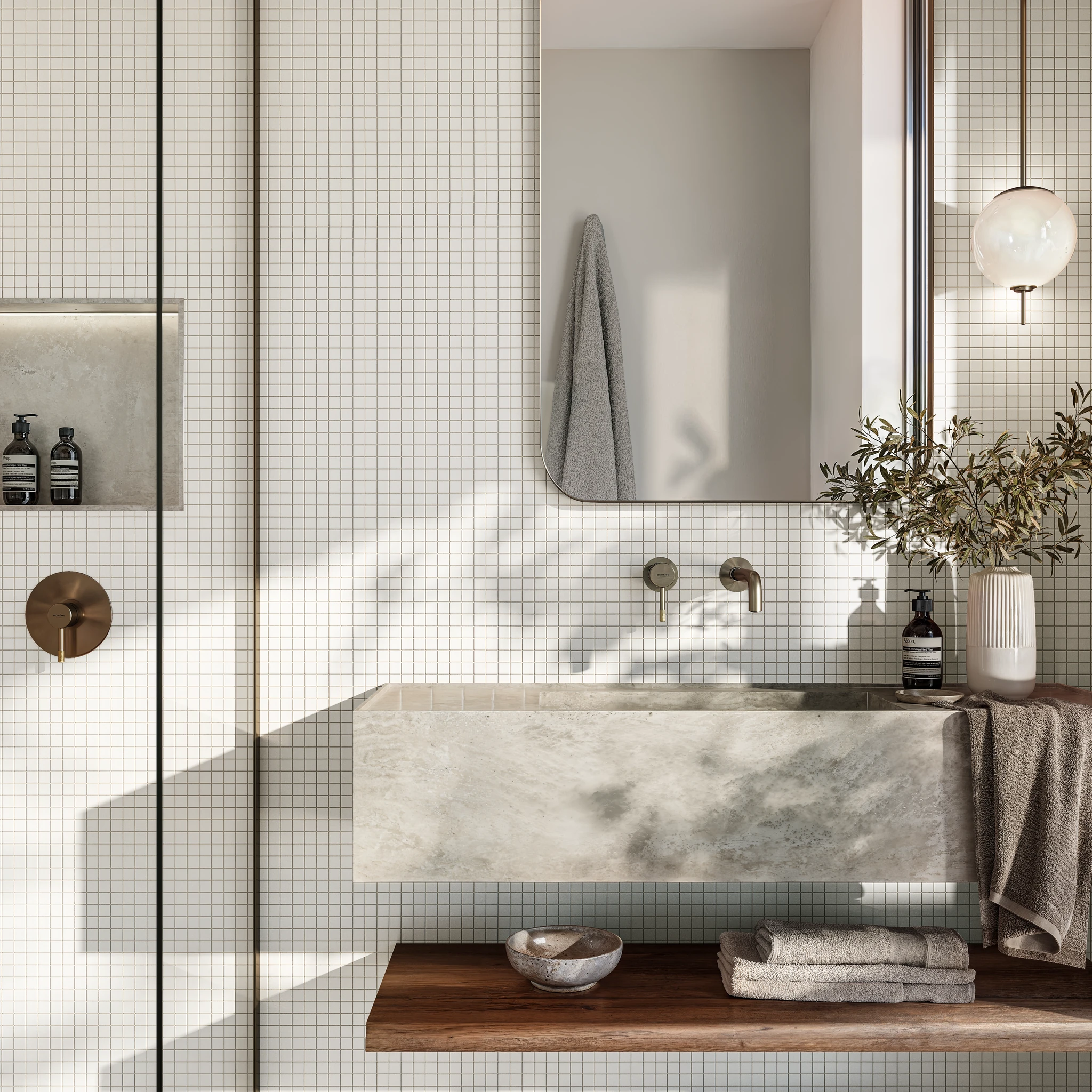 Cubix White 1x1 Porcelain Tile Indoor Flooring visualization by Ceragres