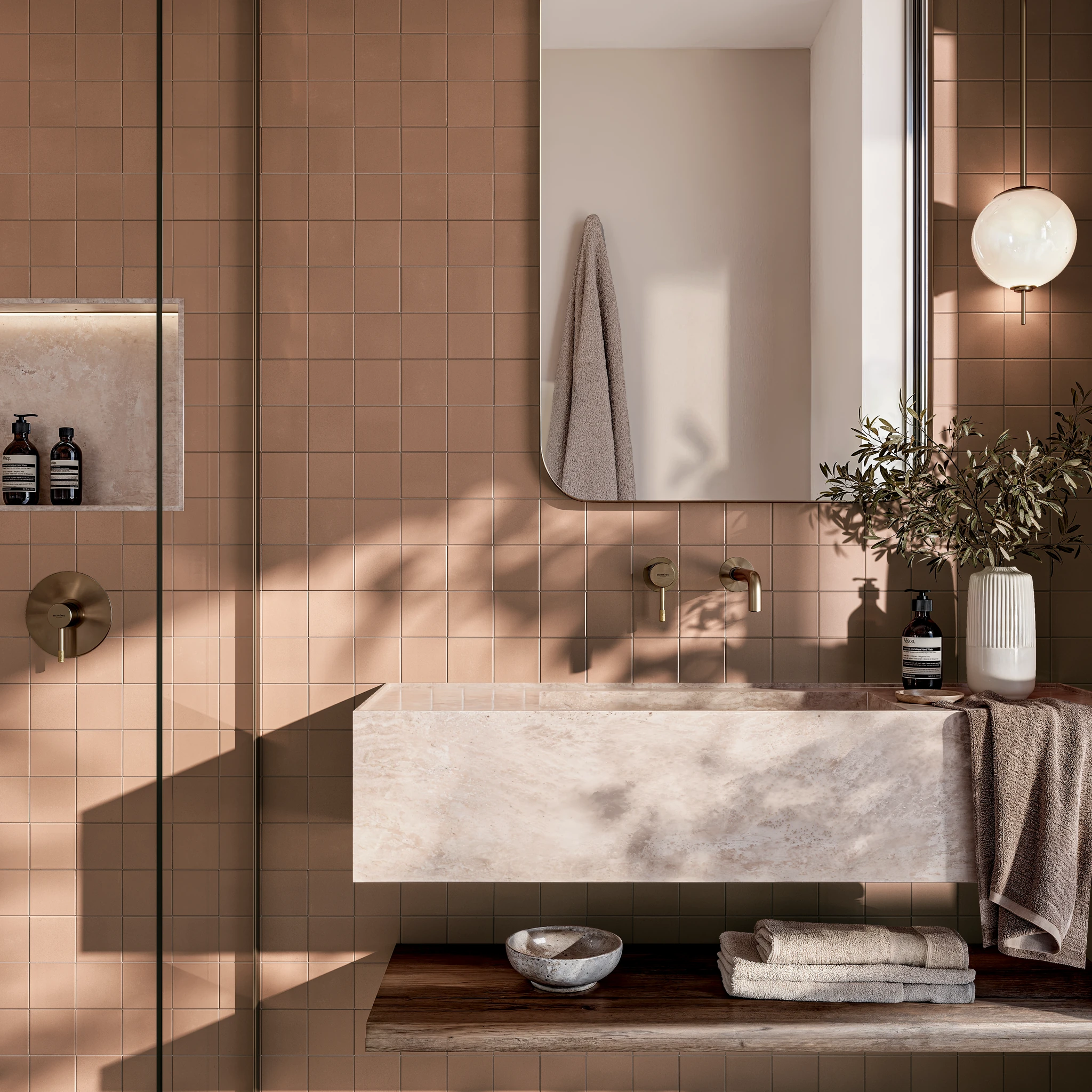 Topcer Caramel 4x4 Porcelain Tile Countertop visualization by Ceragres