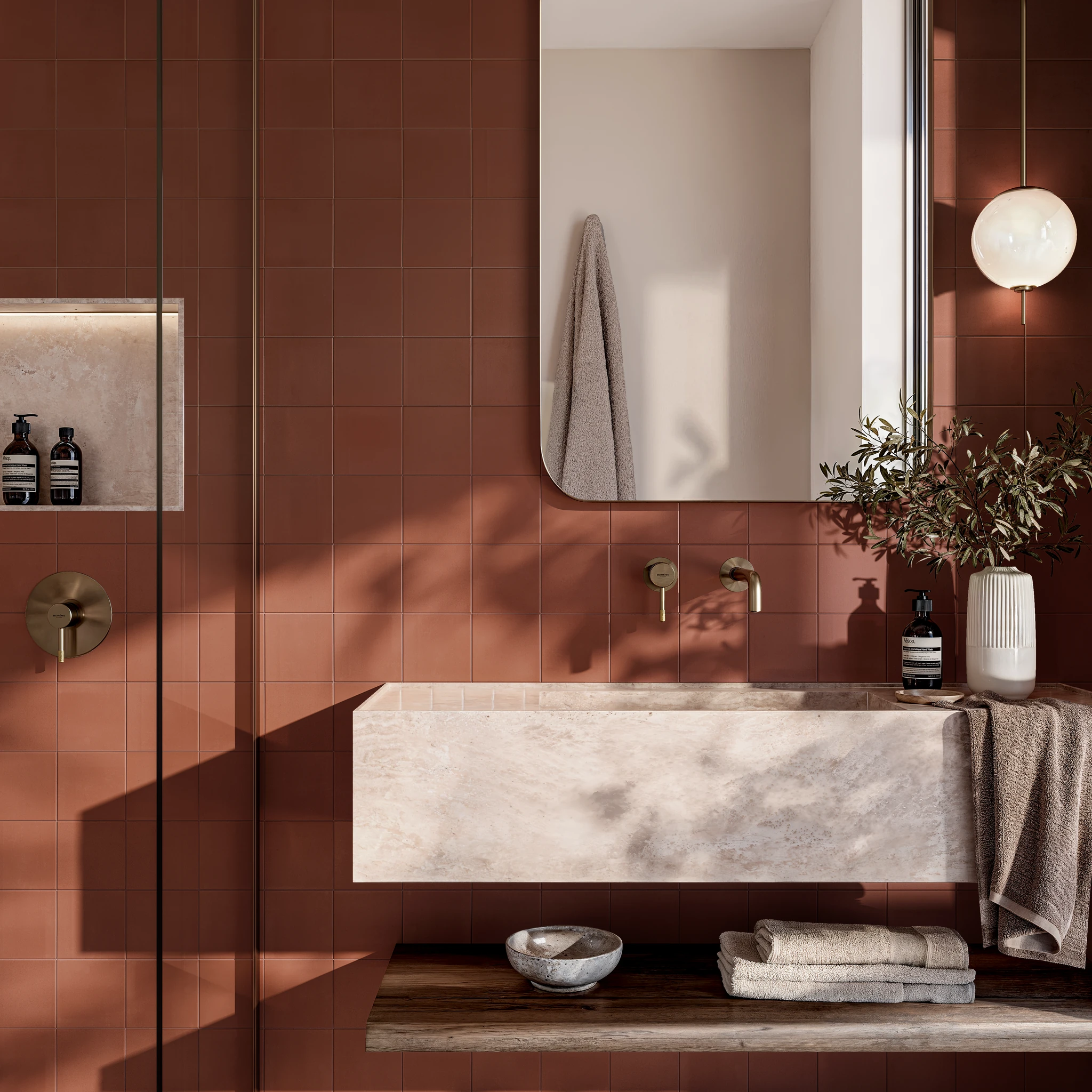 Topcer Brick Red 6x6 Porcelain Tile Countertop visualization by Ceragres