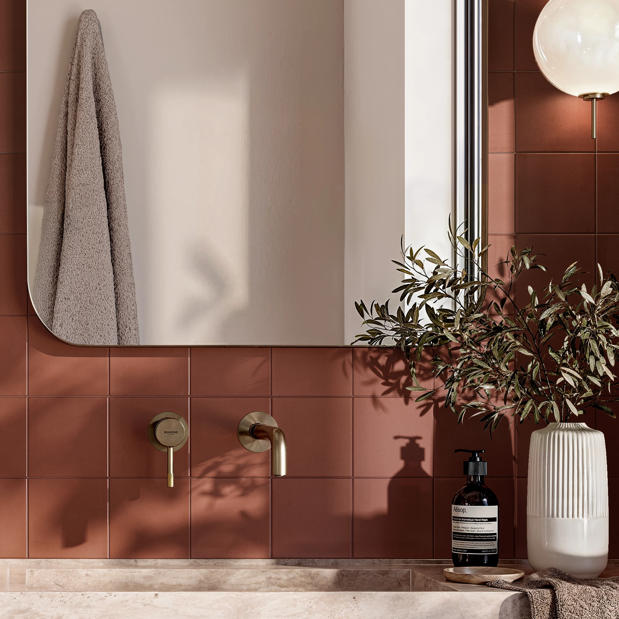 Topcer Brick Red 6x6 Porcelain Tile Countertop visualization by Ceragres