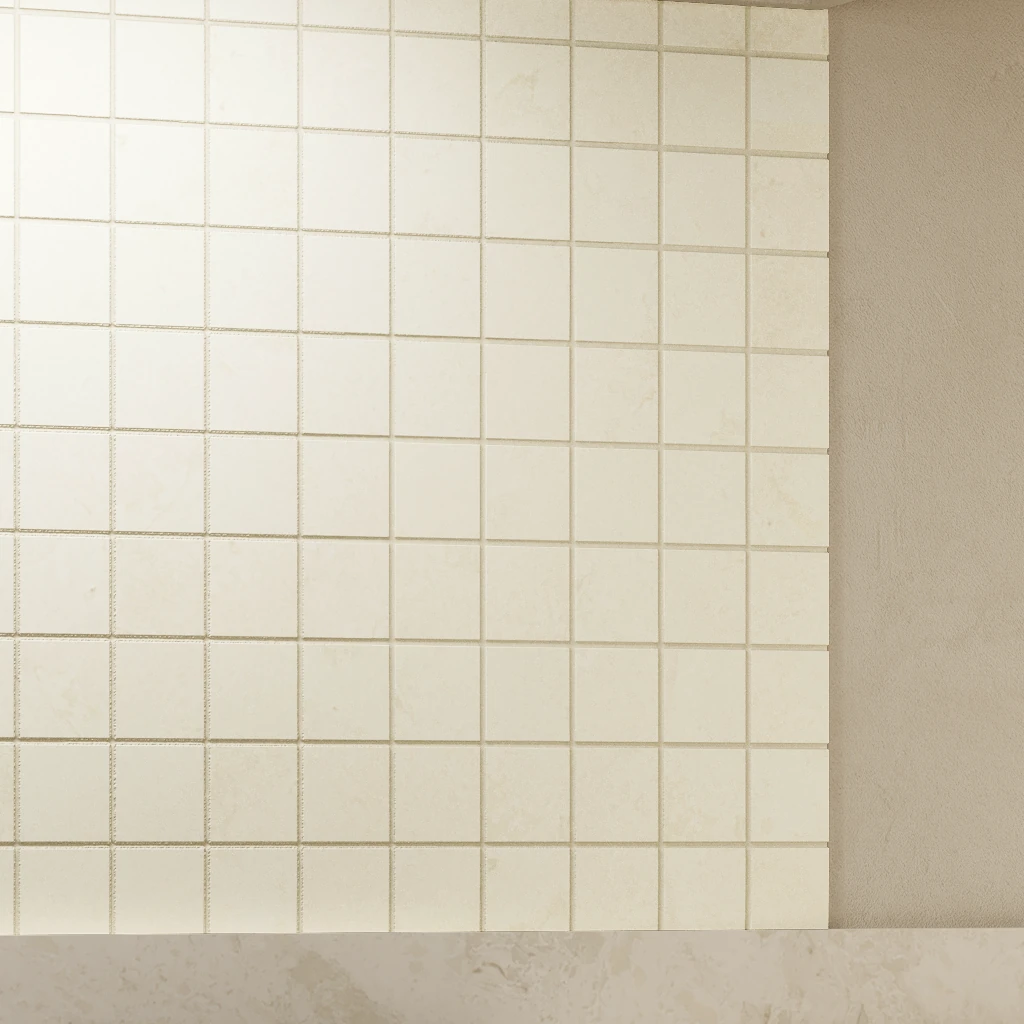 Ecostone Fog Cross Cut Matte (2x2) Mosaic Porcelain Tile Flooring visualization by MILE®stone