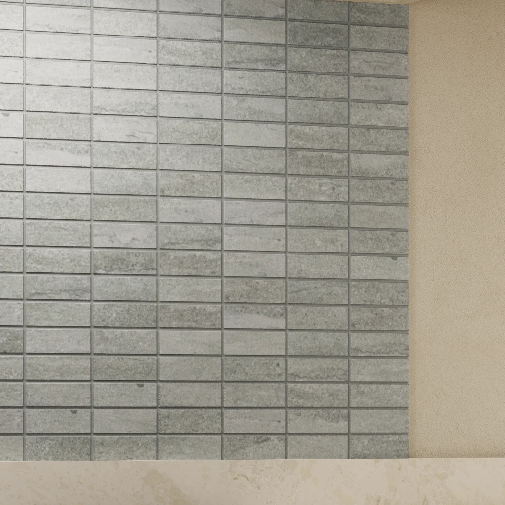 Ecostone Fossil Vein Cut Matte (1x3) Mosaic Porcelain Tile Flooring visualization by MILE®stone