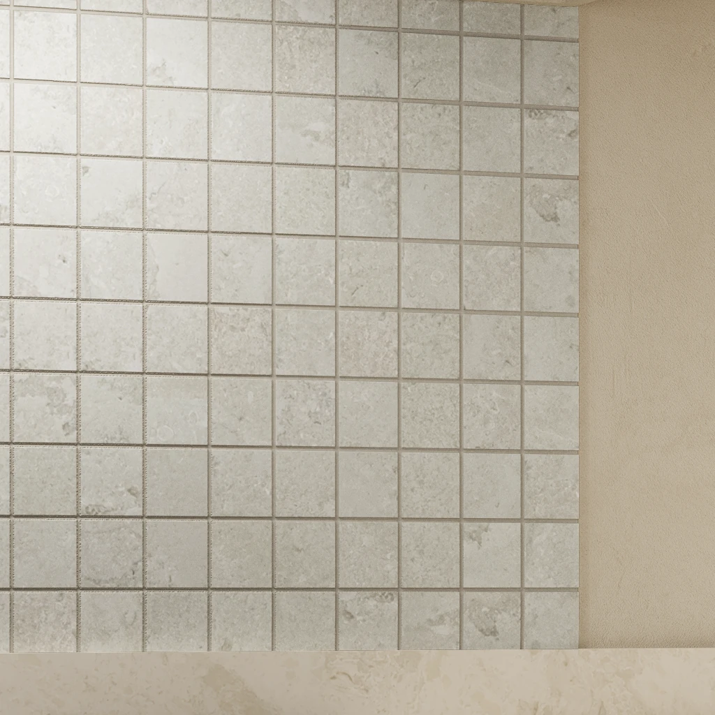 Ecostone Mist Cross Cut Matte (2x2) Mosaic Porcelain Tile Flooring visualization by MILE®stone