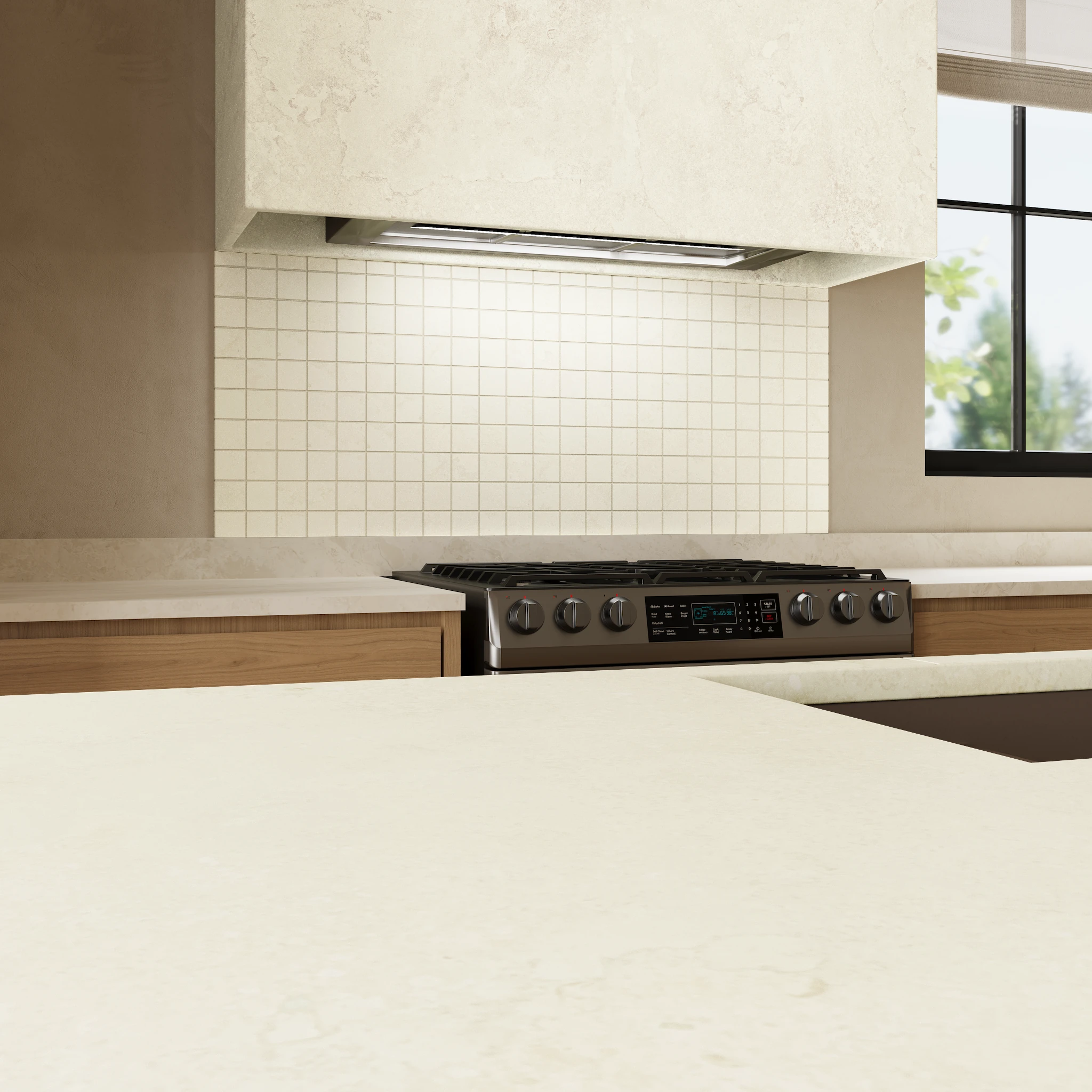 Ecostone Fog Cross Cut Matte (2x2) Mosaic Porcelain Tile Flooring visualization by MILE®stone