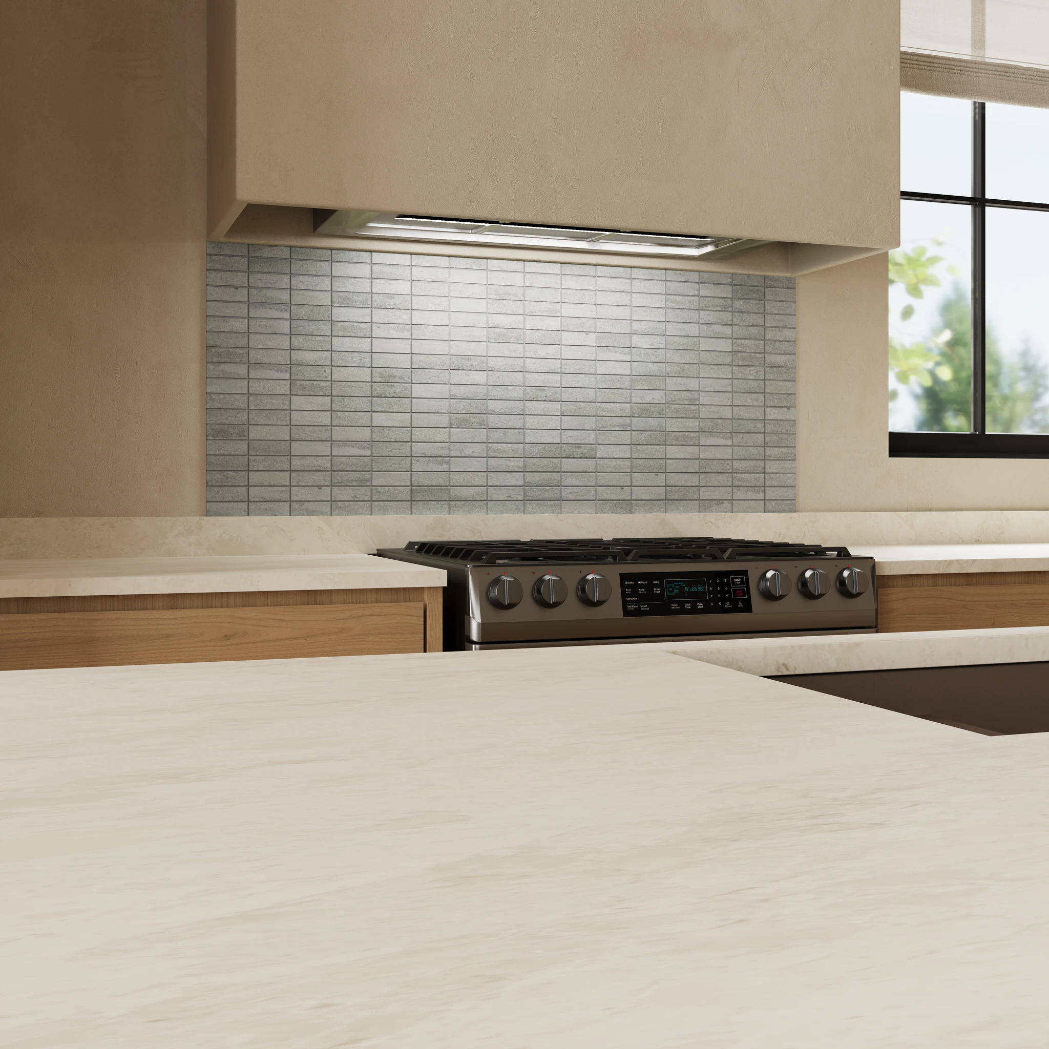 Ecostone Fossil Vein Cut Matte (1x3) Mosaic Porcelain Tile Flooring visualization by MILE®stone
