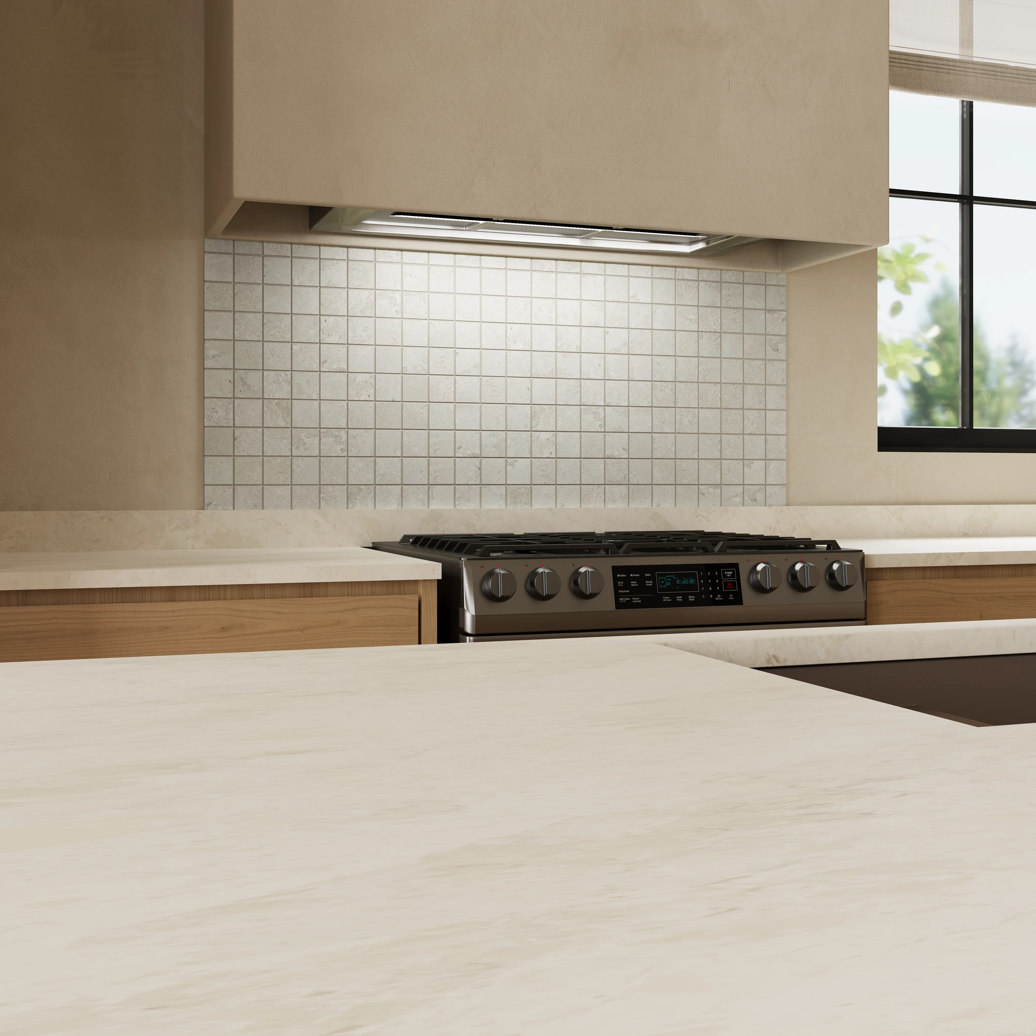 Ecostone Mist Cross Cut Matte (2x2) Mosaic Porcelain Tile Flooring visualization by MILE®stone
