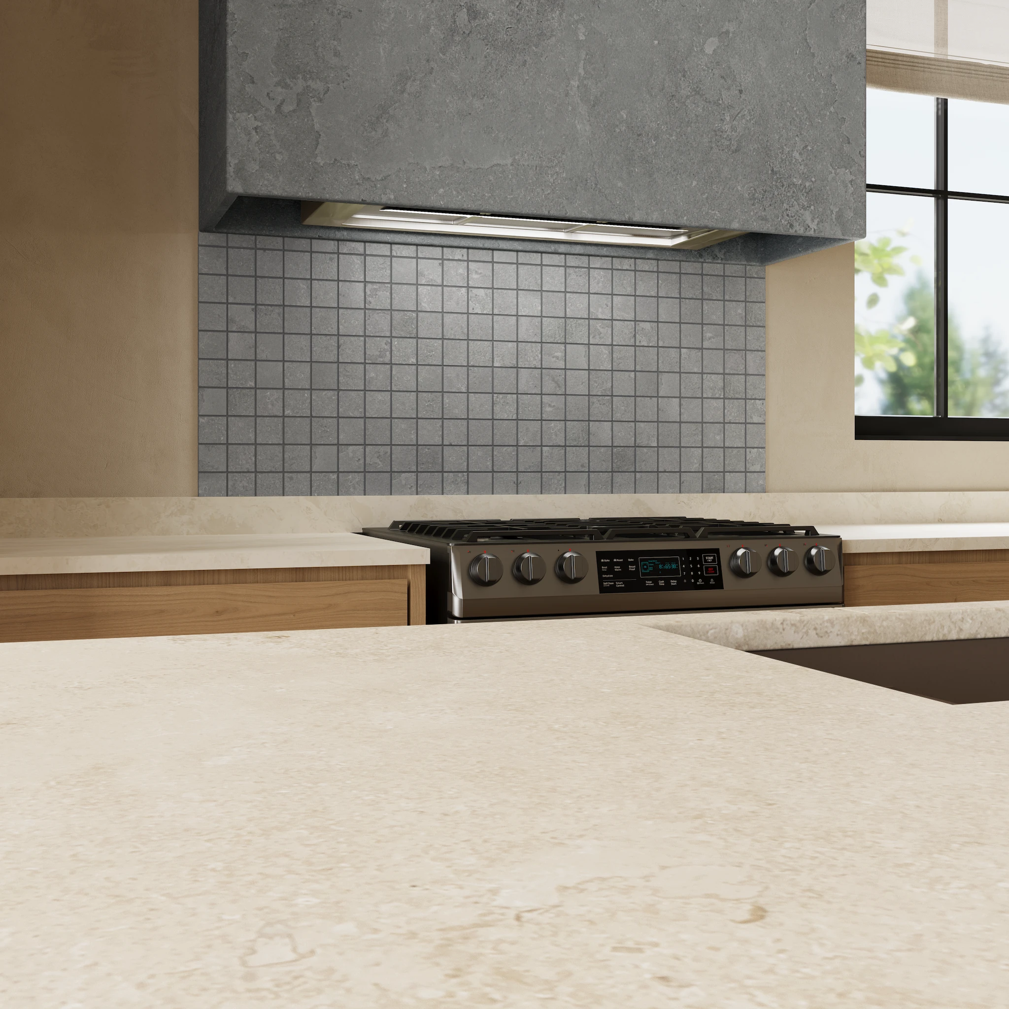 Ecostone Pumice Cross Cut Matte (2x2) Mosaic Porcelain Tile Flooring visualization by MILE®stone
