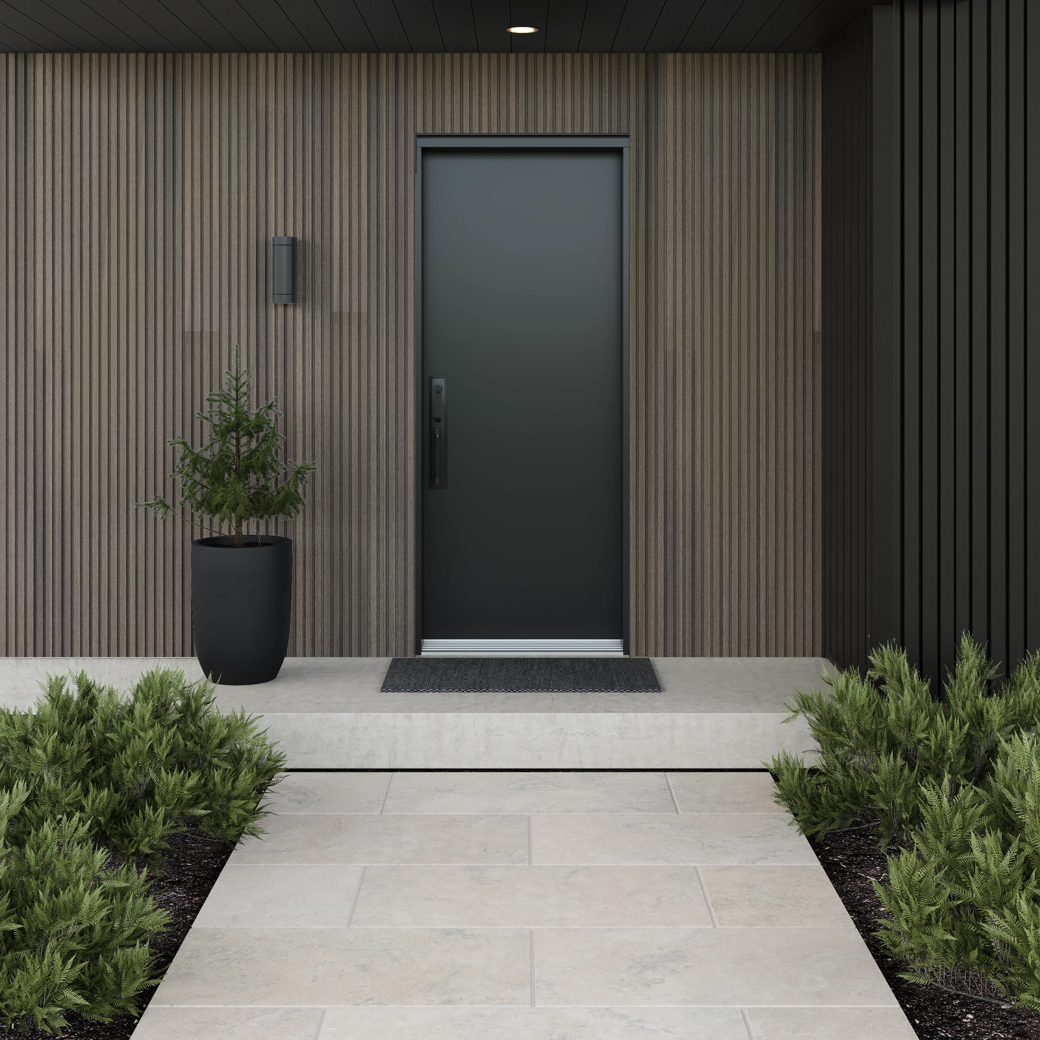Fluted Norwegian Siding UH61 - Silver Gray Exterior Ceiling and Soffit visualization by NewTechWood Canada