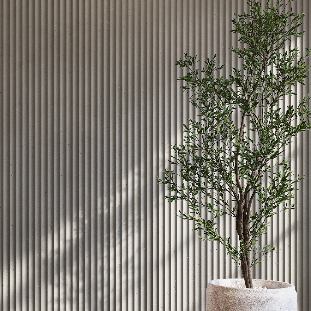 Sandstone 24x96 Fluted Cladding Wall Cladding visualization by Dekko Concrete
