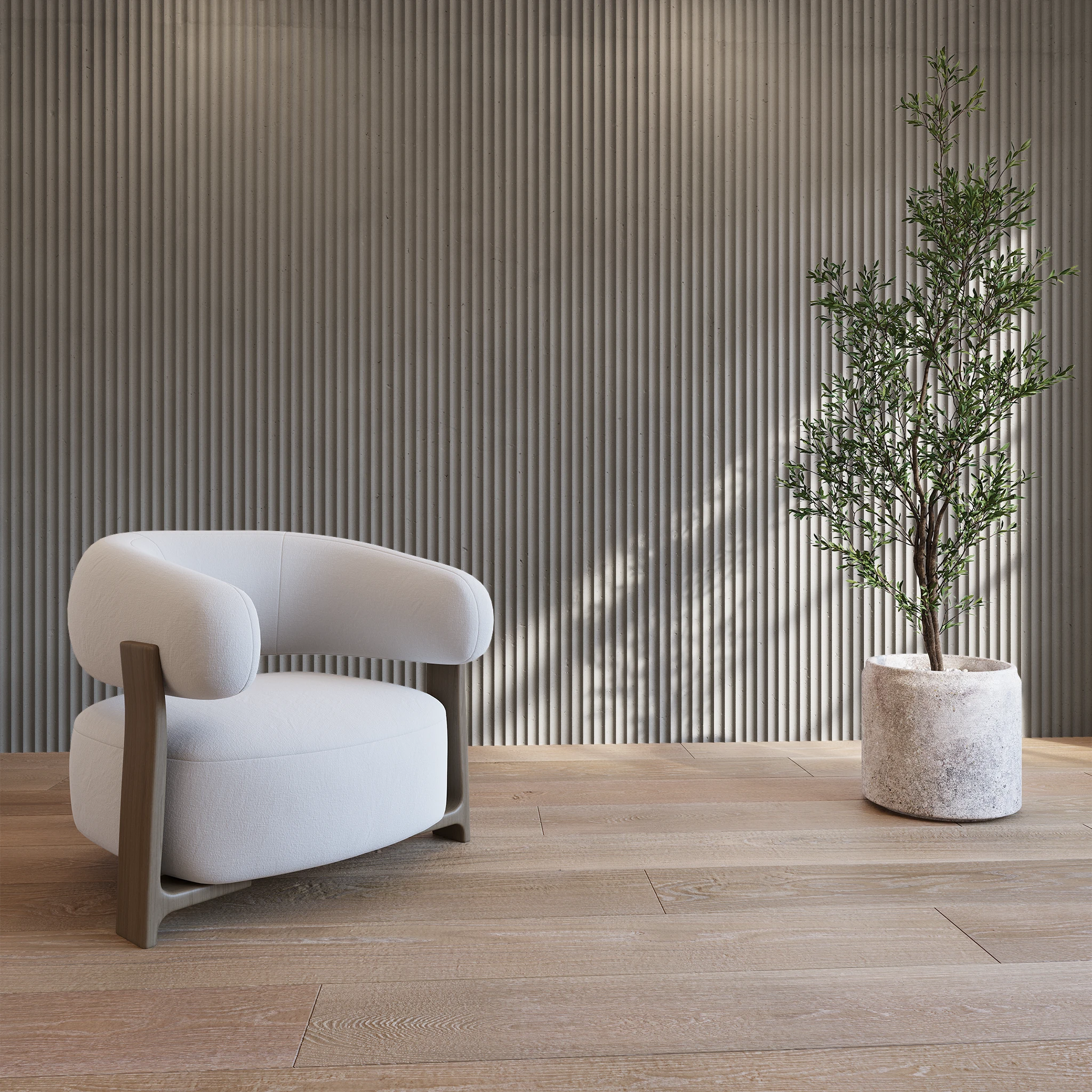 Sandstone 24x96 Fluted Cladding Wall Cladding visualization by Dekko Concrete