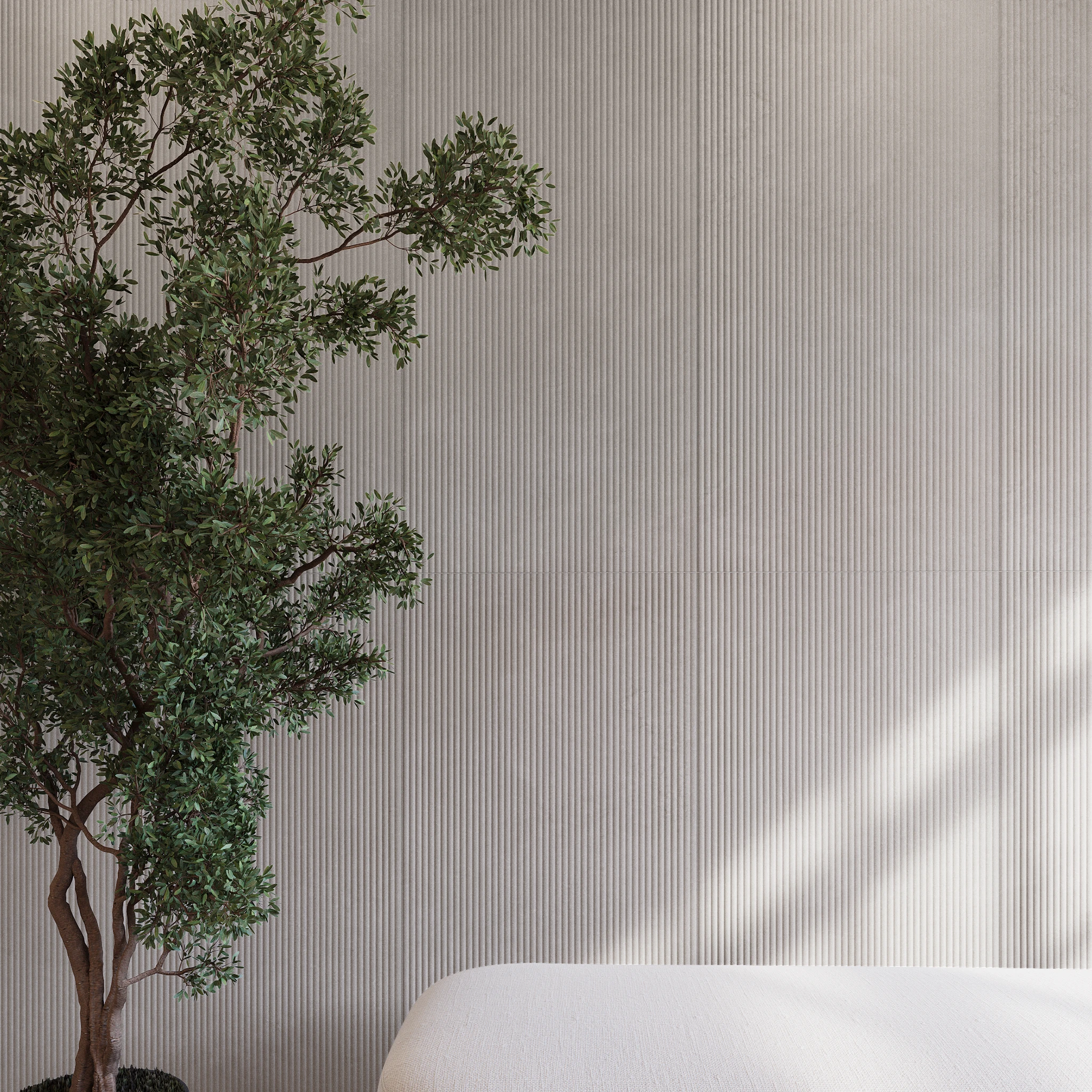 Lithos Beige 24x48 Fluted Porcelain Tile Indoor Flooring visualization by Ceragres