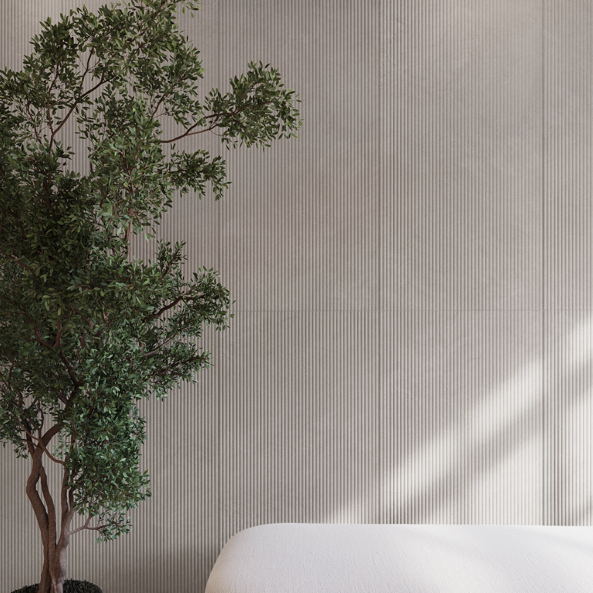 Lithos Tortora 24x48 Fluted Porcelain Tile Indoor Flooring visualization by Ceragres