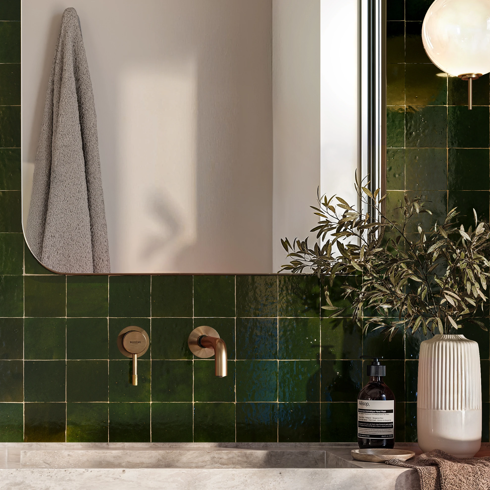 Casablanca Dark Green 4x4 Terracotta Tile Interior Wall Cladding visualization by Ceragres