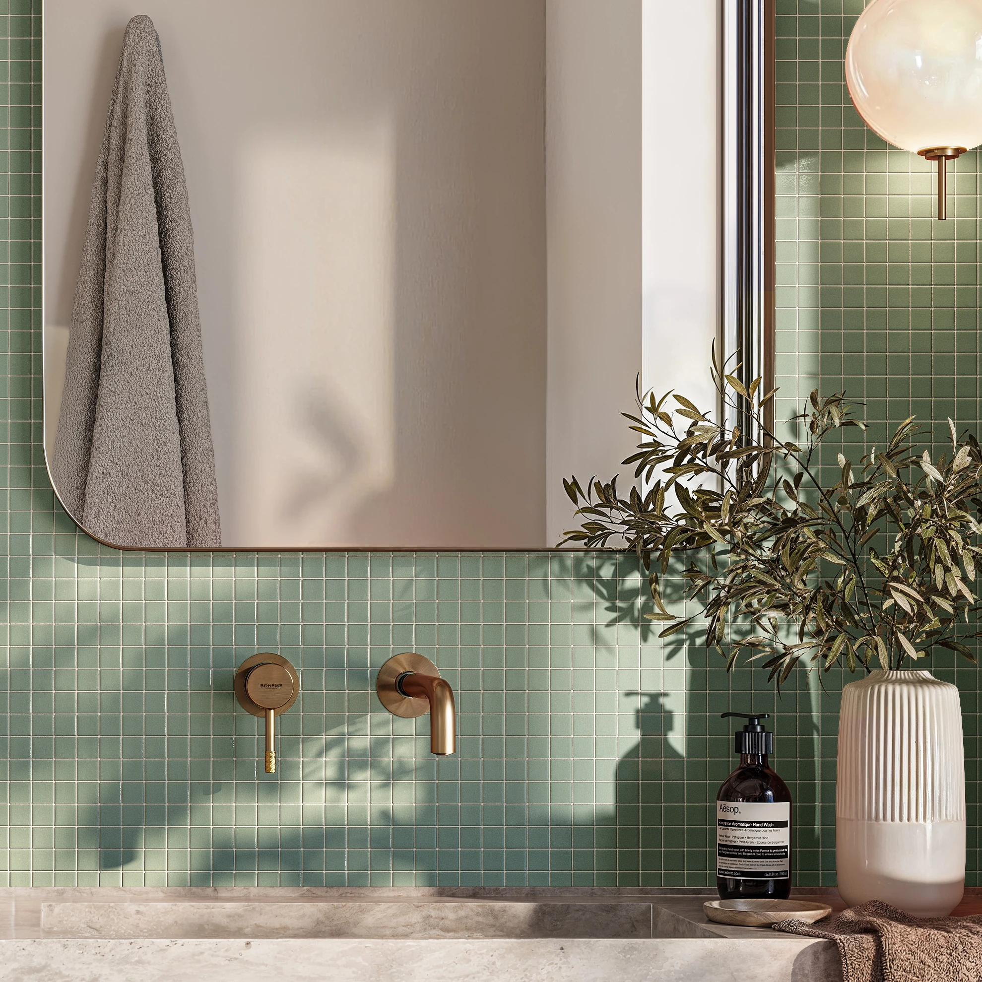 Cubix Green 1x1 Porcelain Tile Indoor Flooring visualization by Ceragres