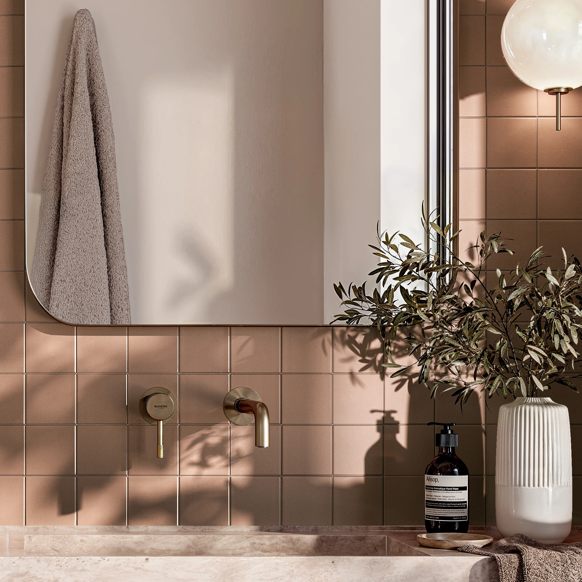 Topcer Caramel 4x4 Porcelain Tile Countertop visualization by Ceragres