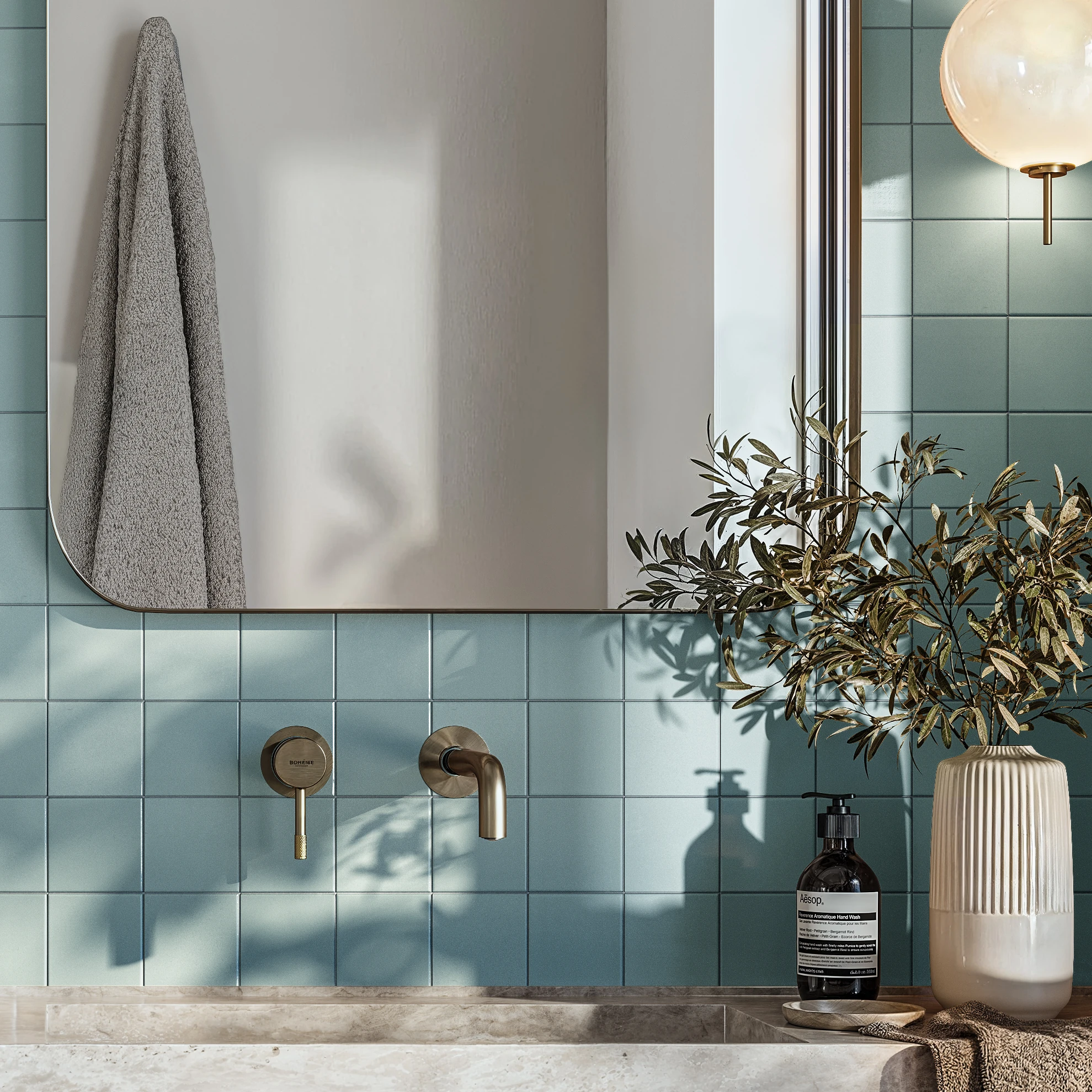 Topcer Turquoise 4x4 Porcelain Tile Countertop visualization by Ceragres