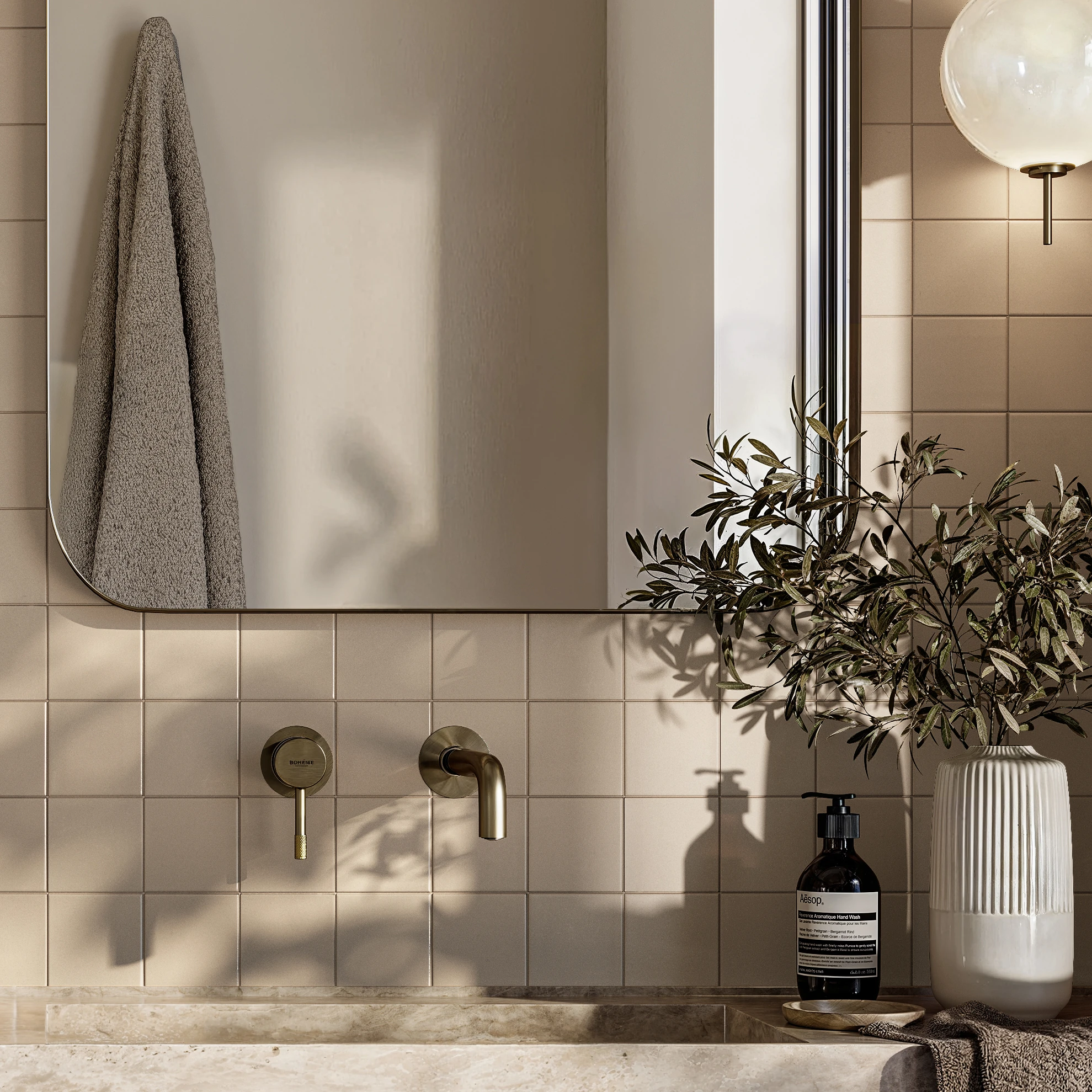 Topcer Yellow 4x4 Porcelain Tile Countertop visualization by Ceragres