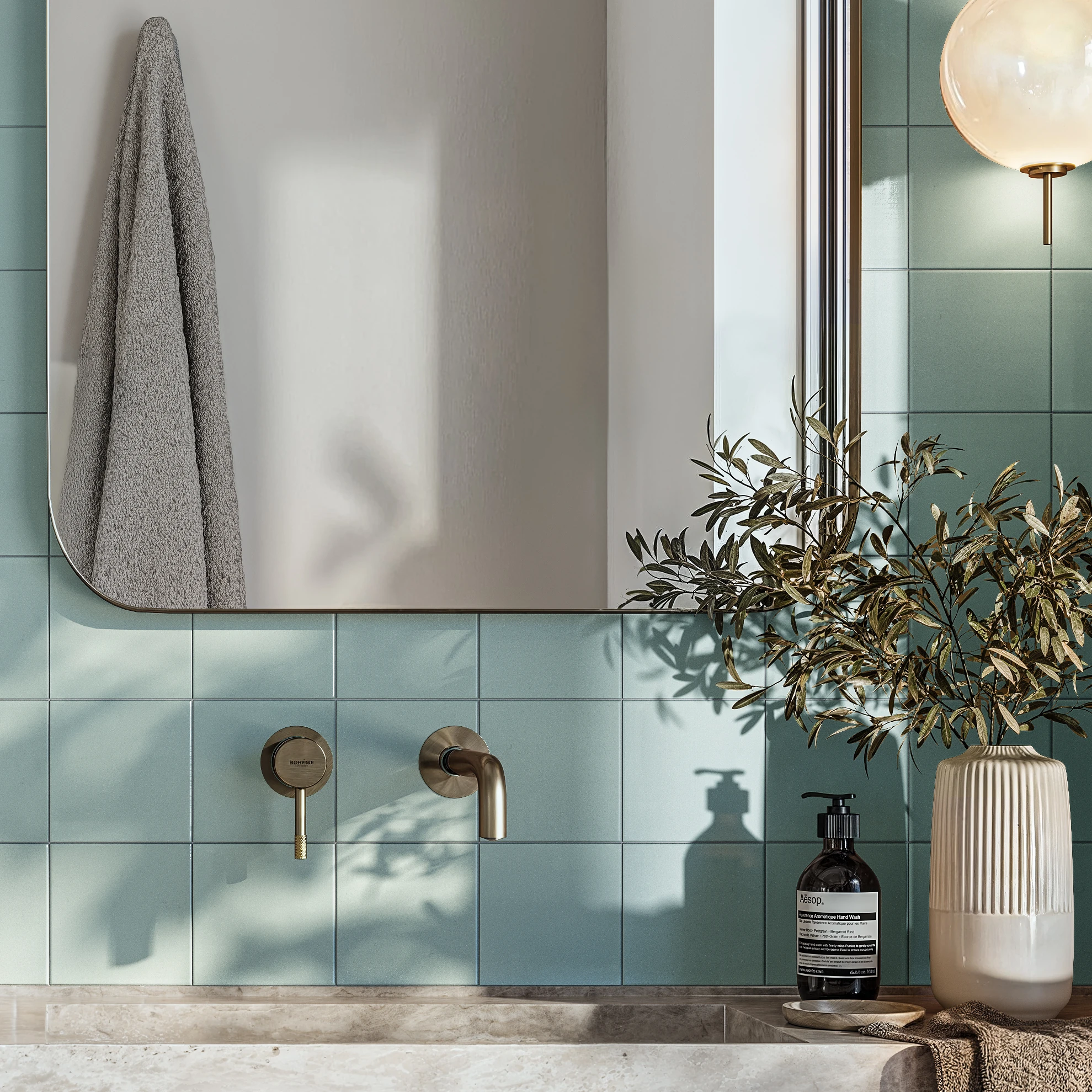 Topcer Turquoise 6x6 Porcelain Tile Countertop visualization by Ceragres