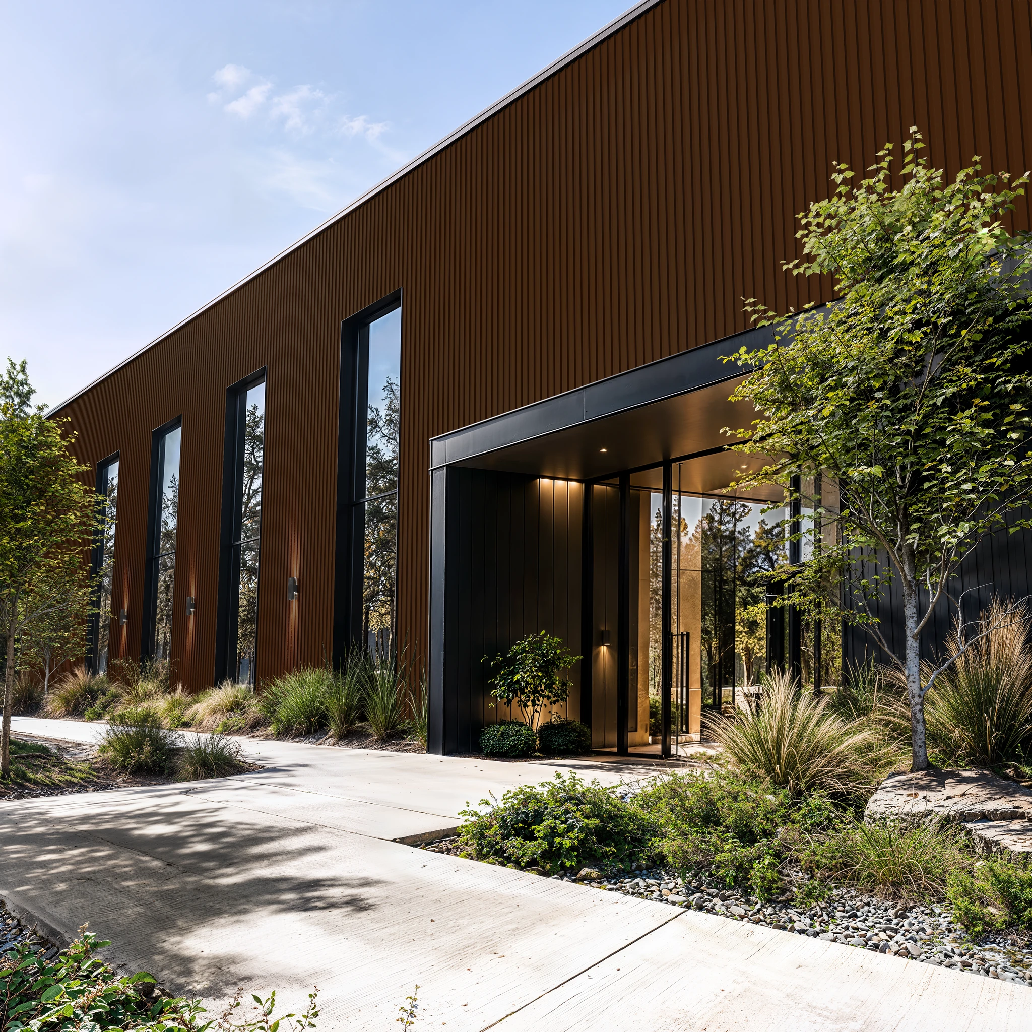 Walnut Wood Wes-Trix® WT1 Metal Siding Exterior Wall Cladding visualization by Western States Metal Roofing