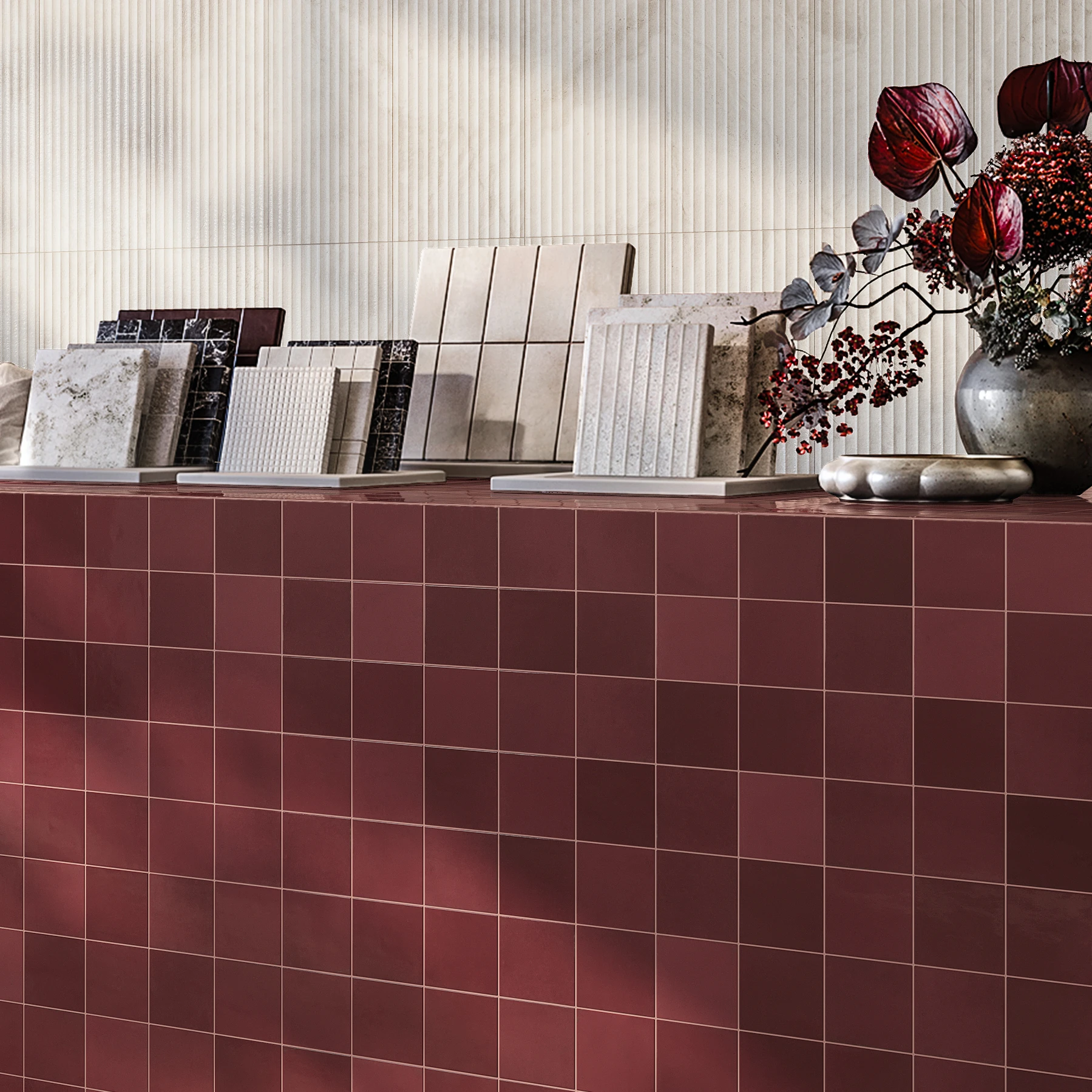Melange Bordeaux Ceramic Tile (4x4) Interior Wall Cladding visualization by Arta Ceramic