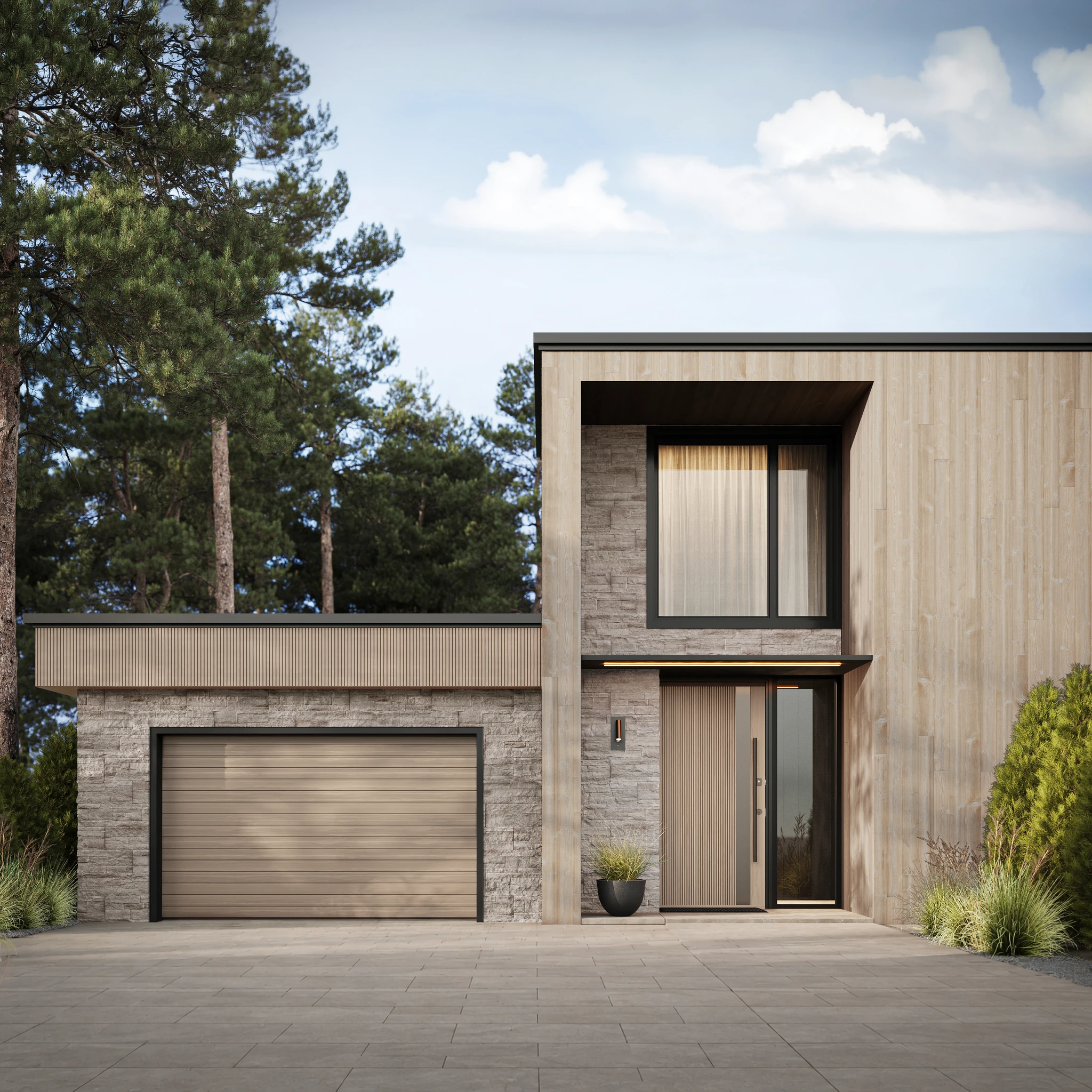 Ranchwood™ Artisan Cedar Travertine Raked Shiplap Exterior Ceiling and Soffit visualization by Montana Timber Products