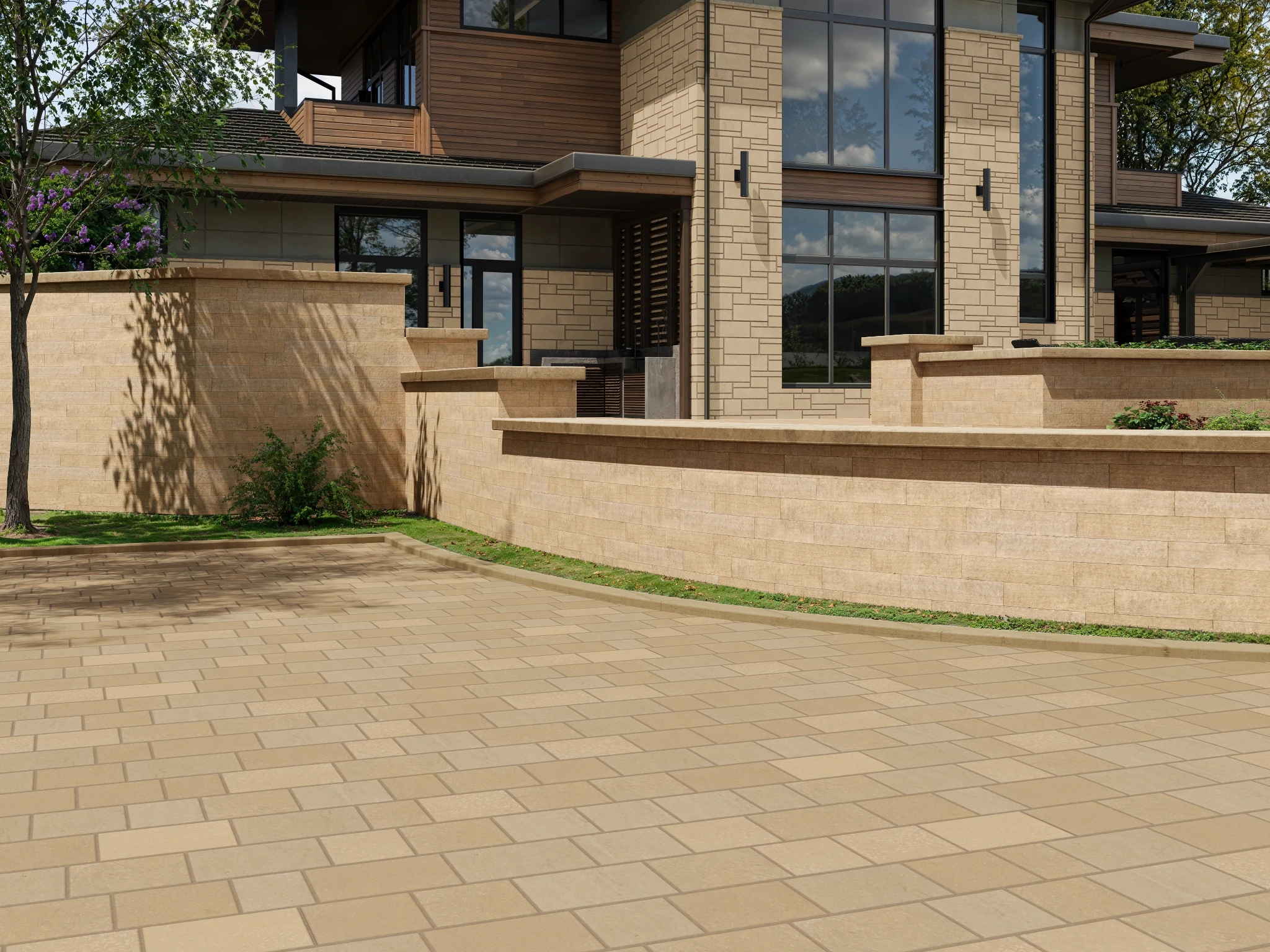 Northern Buff Split-Face - Single Height One Coursed Stone Wall Cladding visualization by Vetter Stone