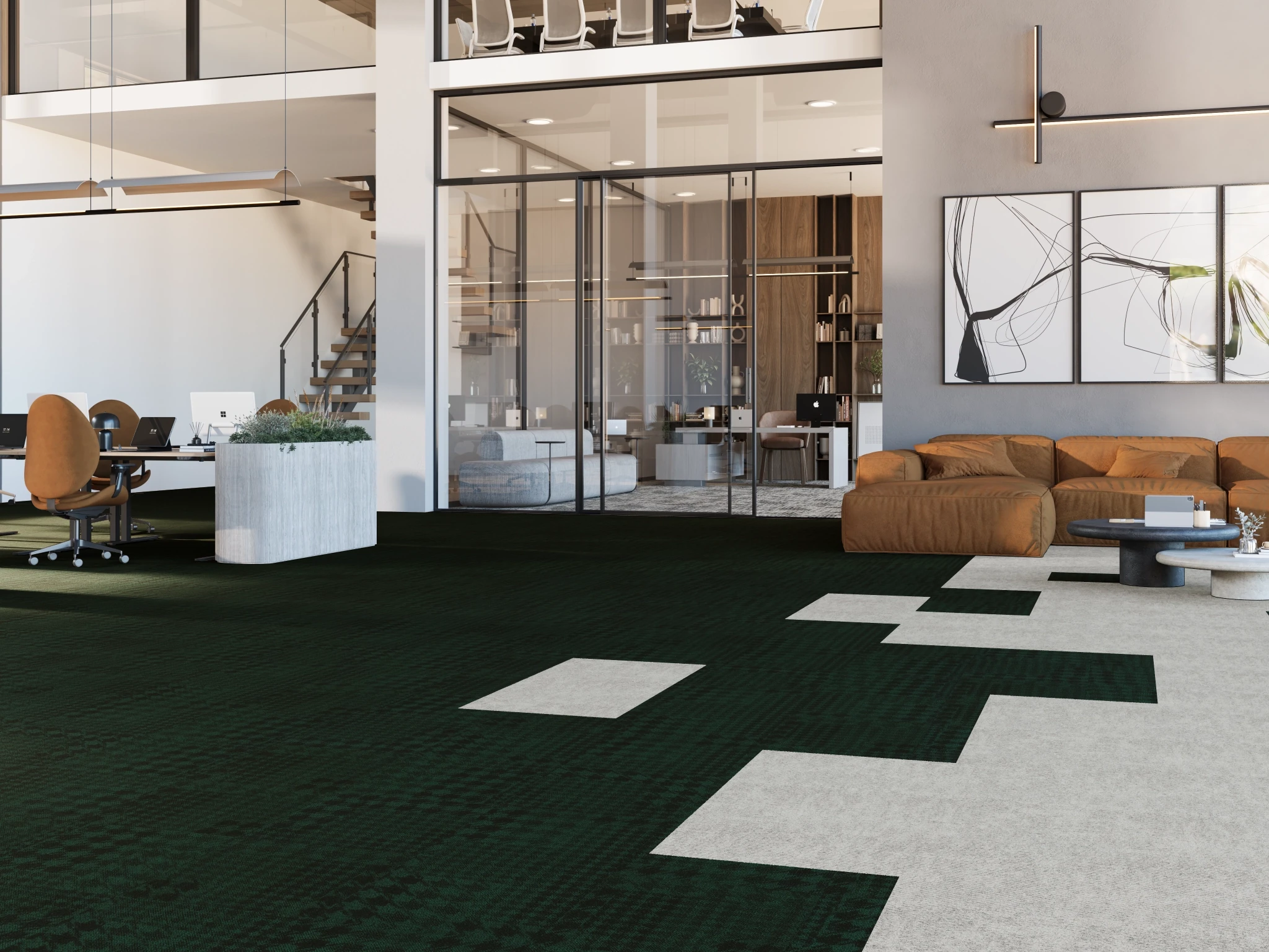 Pied de poule 40237 Oscar 30093 Modular Carpet Flooring visualization by Venture Carpets