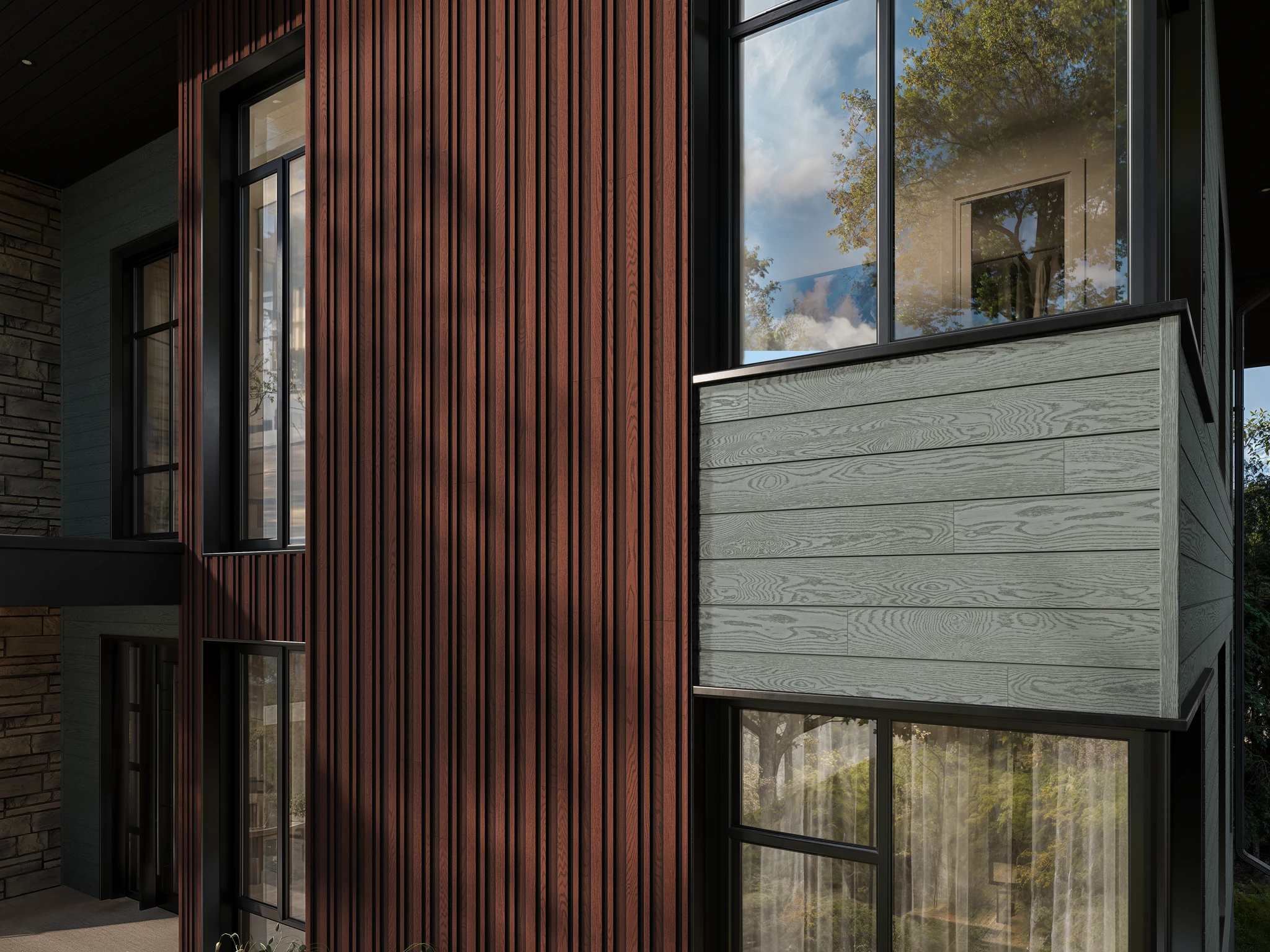 Envello Shadow Line+ Sage Green Composite Siding Exterior Wall Cladding visualization by Millboard