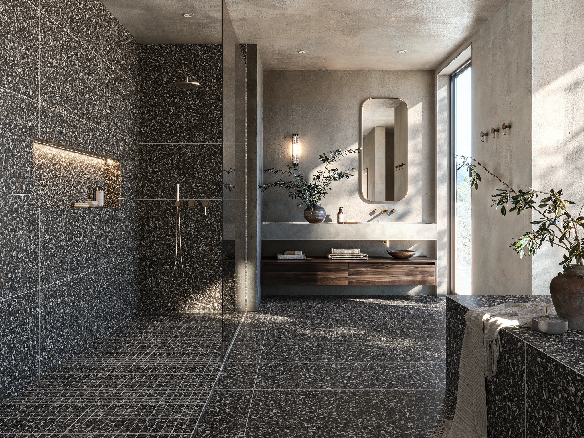 Terrazzo Allure™ constellation Stacked Matte Flooring visualization by MILE®stone