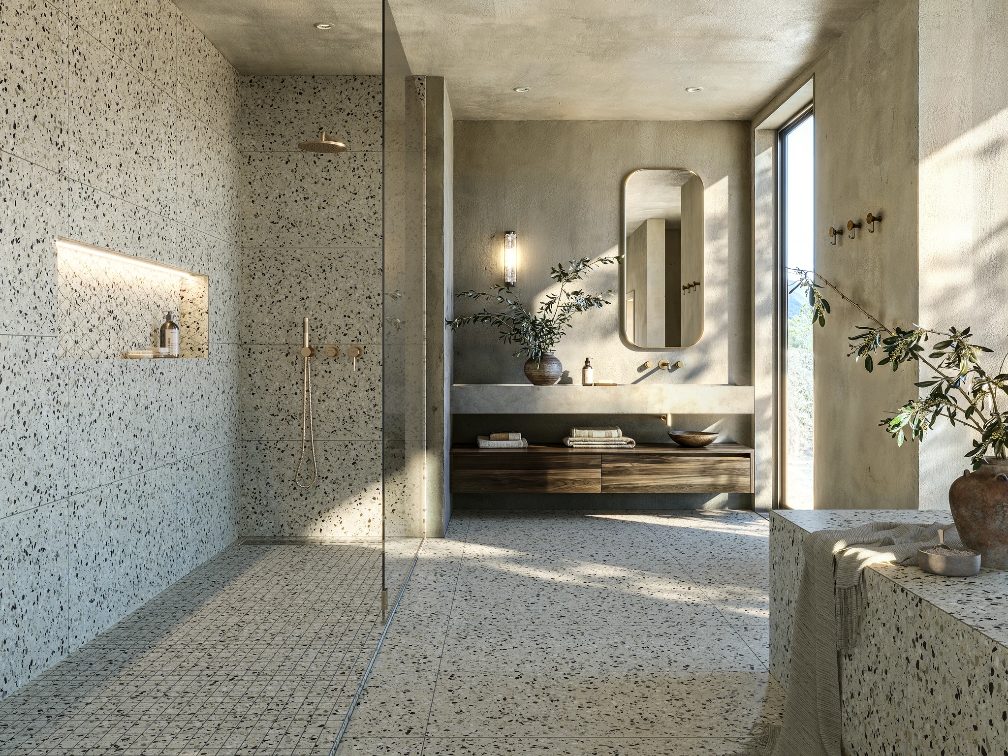 Terrazzo Allure™ Mesquite Mosaic Matte Flooring visualization by MILE®stone
