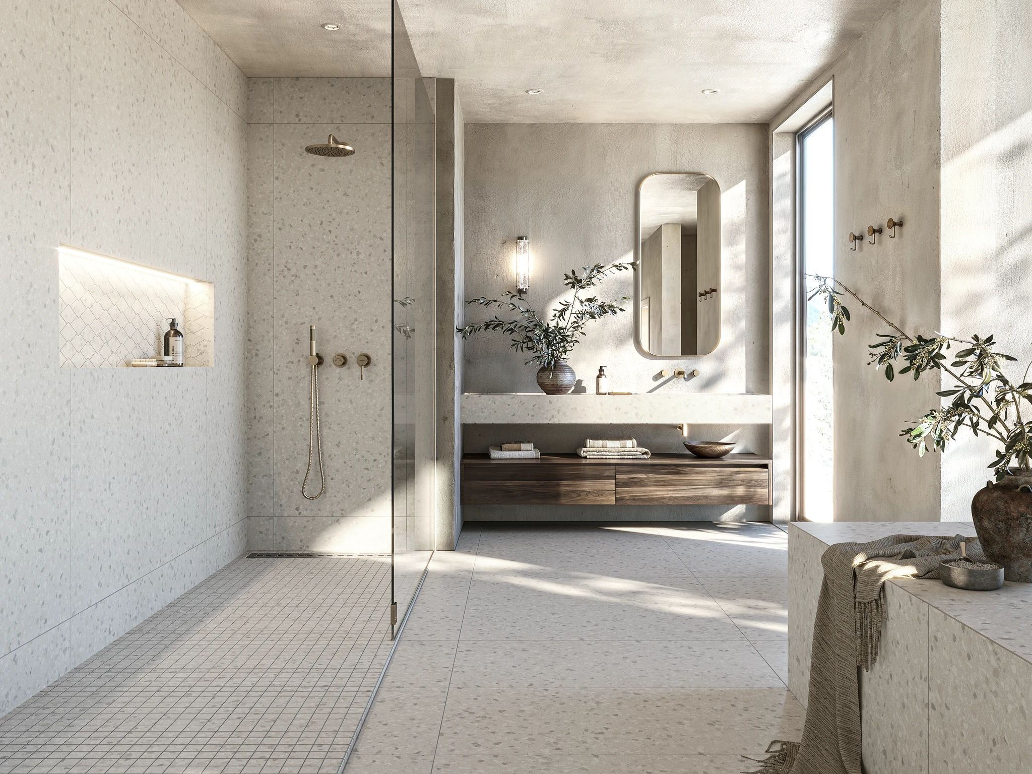 Terrazzo Allure™ Snow Stagger 33% Matte Flooring visualization by MILE®stone