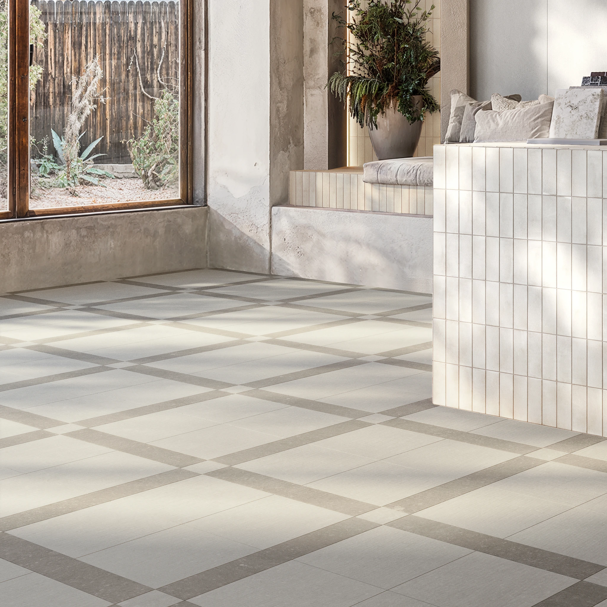 Norlith Sandstone Beige and Taupe Matt Porcelain Tile Indoor Flooring visualization by Arta Ceramic