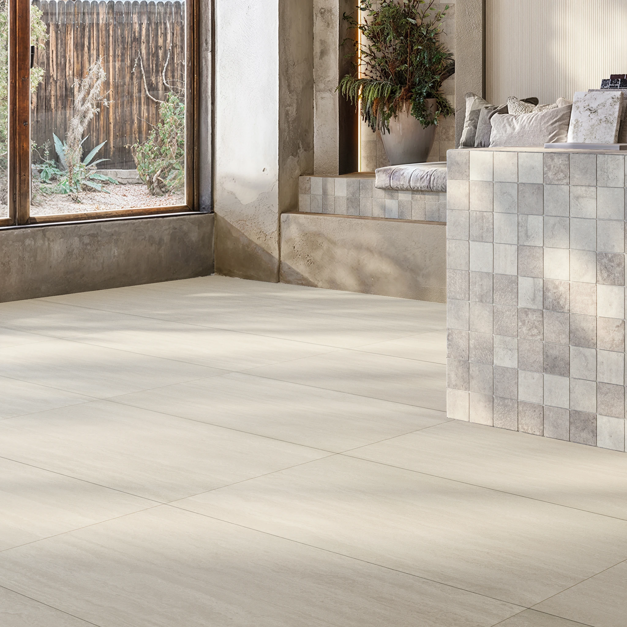 Travertino Vein Bianco Porcelain Tile (24x48) Indoor Flooring visualization by Arta Ceramic