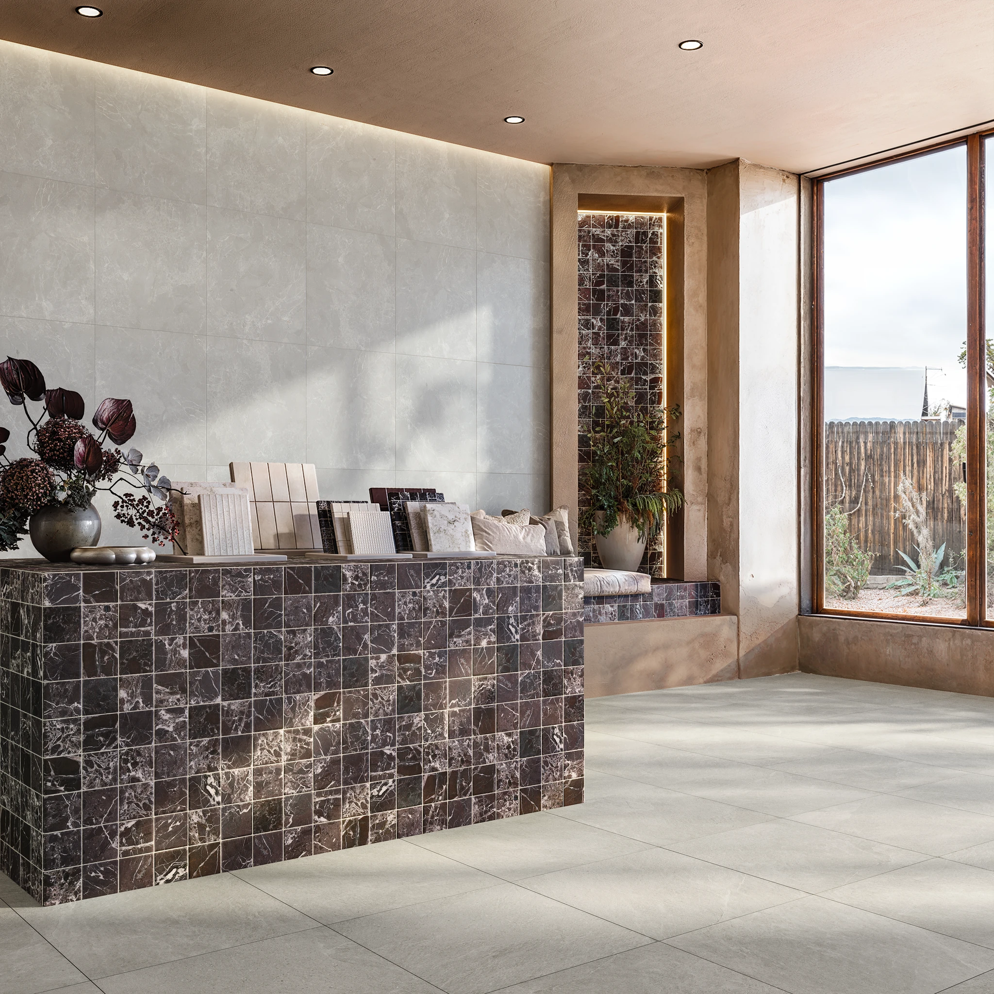 Rosso Levanto Tumbled 4x4 Mesh Mounted Marble Tile Interior Wall Cladding visualization by Arta Ceramic
