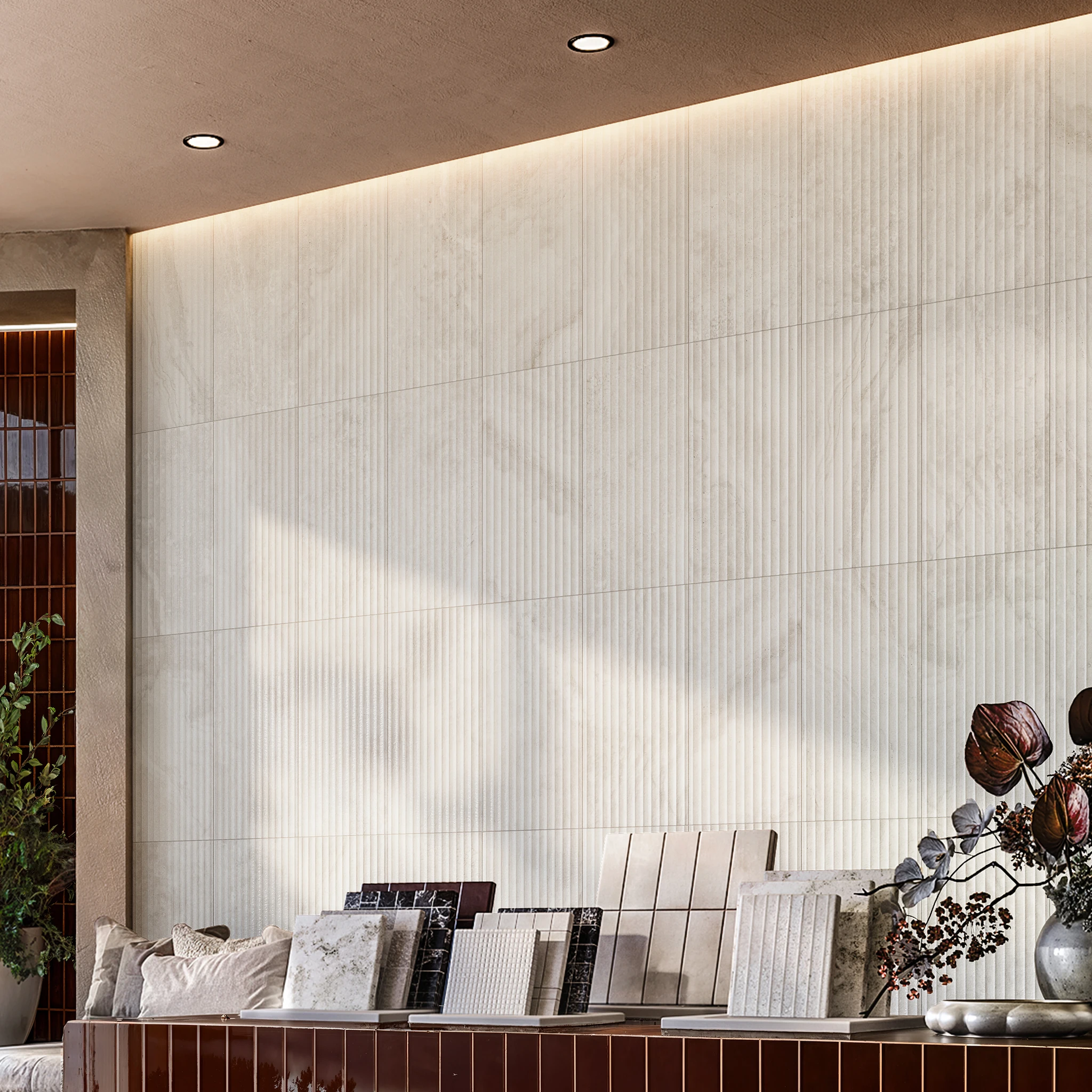 Stream Bone Fluted Porcelain Tile (12x24) Interior Wall Cladding visualization by Arta Ceramic