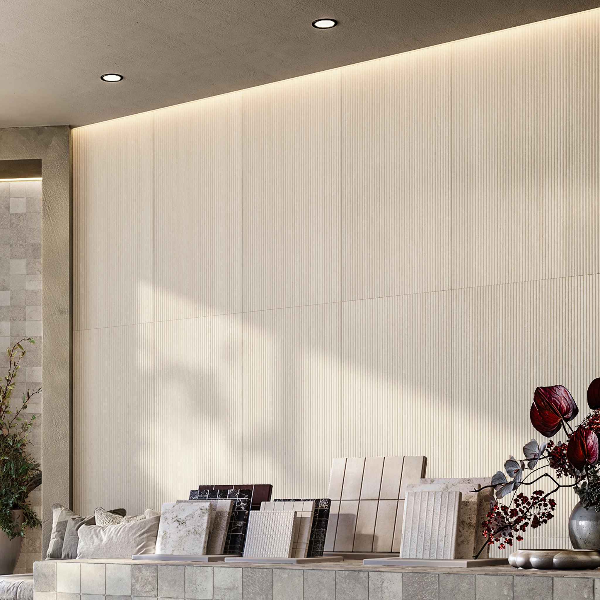 Travertino Struttura 3D Canneto Vein Bianco Porcelain Tile (24x48) Interior Wall Cladding visualization by Arta Ceramic