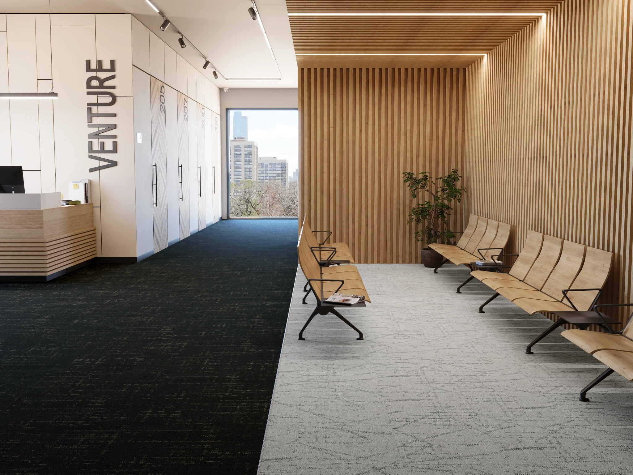 Celeste 40261 Chaos 75233 Modular Carpet Flooring visualization by Venture Carpets