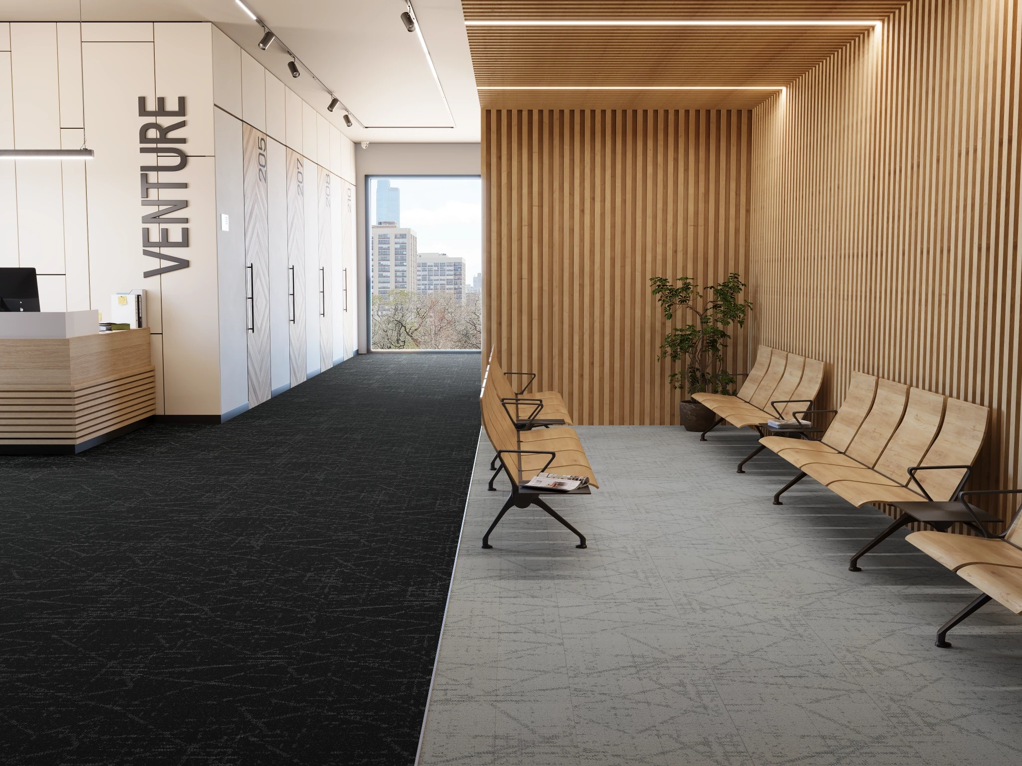 Sirius 40262 Abyss 75237 Modular Carpet Flooring visualization by Venture Carpets